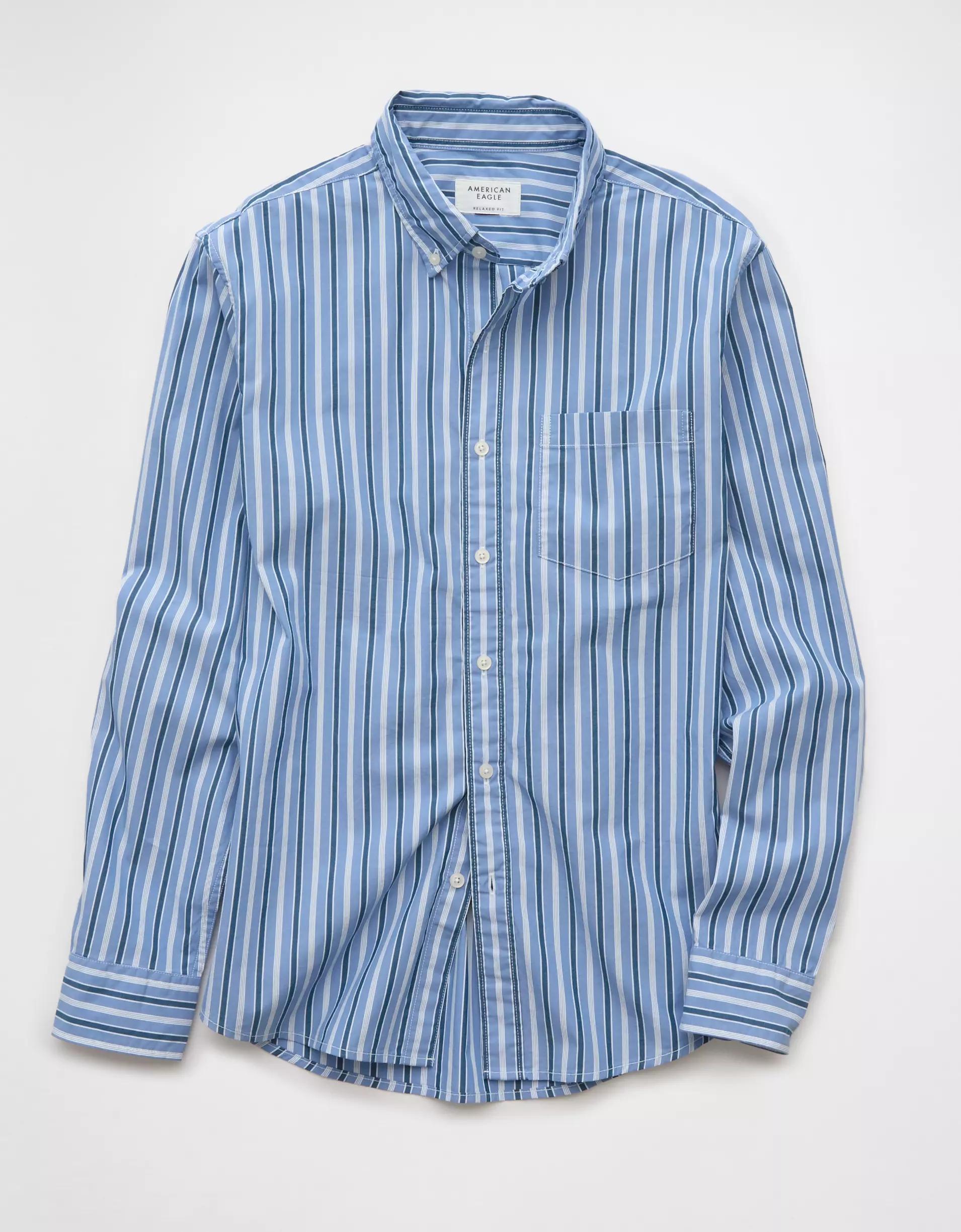 AE Everyday Poplin Striped Button-Up Shirt Product Image