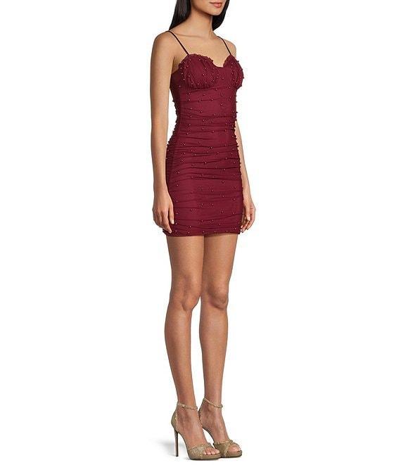 Midnight Doll Mesh Pearl Sweetheart Neck Ruched Dress Product Image