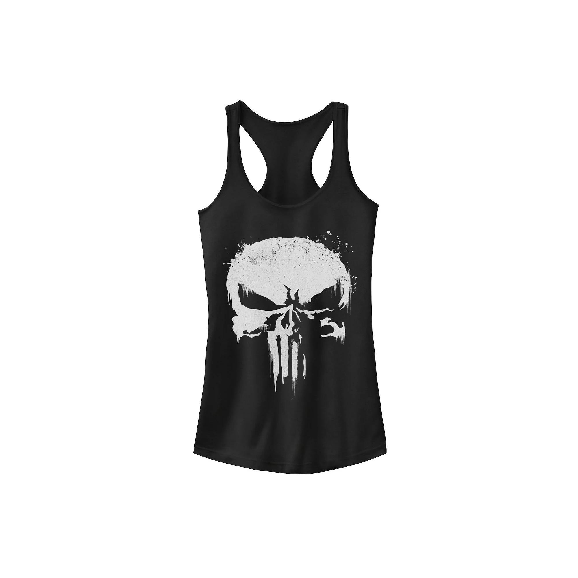 Juniors Marvel Punisher White Paint Splatter Skull Tank Top, Girl's, Size: Small, Black Product Image