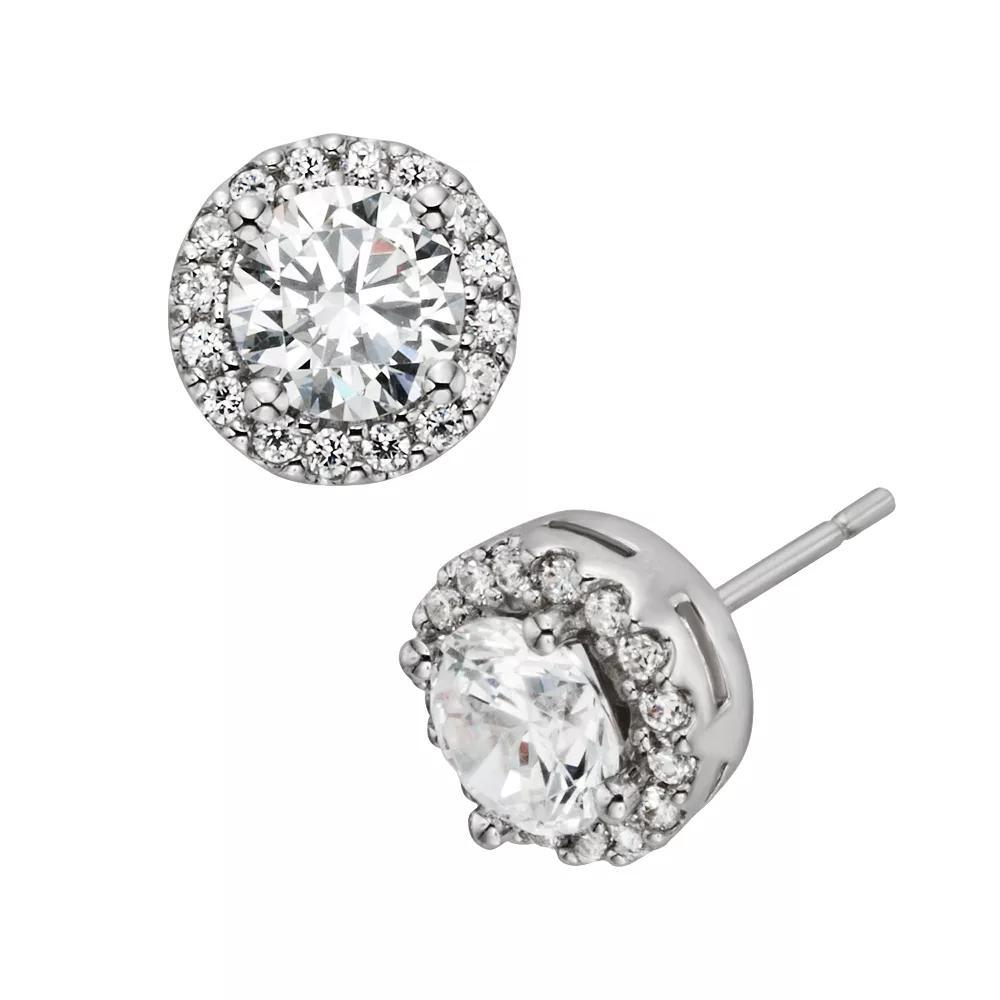 Diamonore Sterling Silver 2-ct. T.W. Simulated Diamond Halo Stud Earrings, Women's, White Product Image