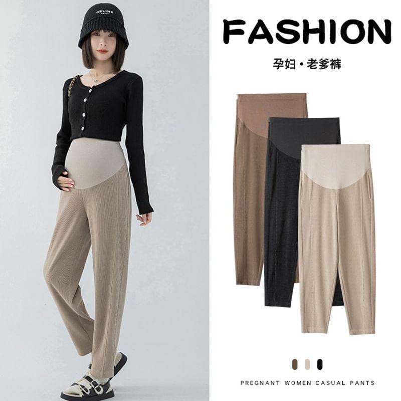 Maternity High Waist Plain Cropped Tapered Pants Product Image