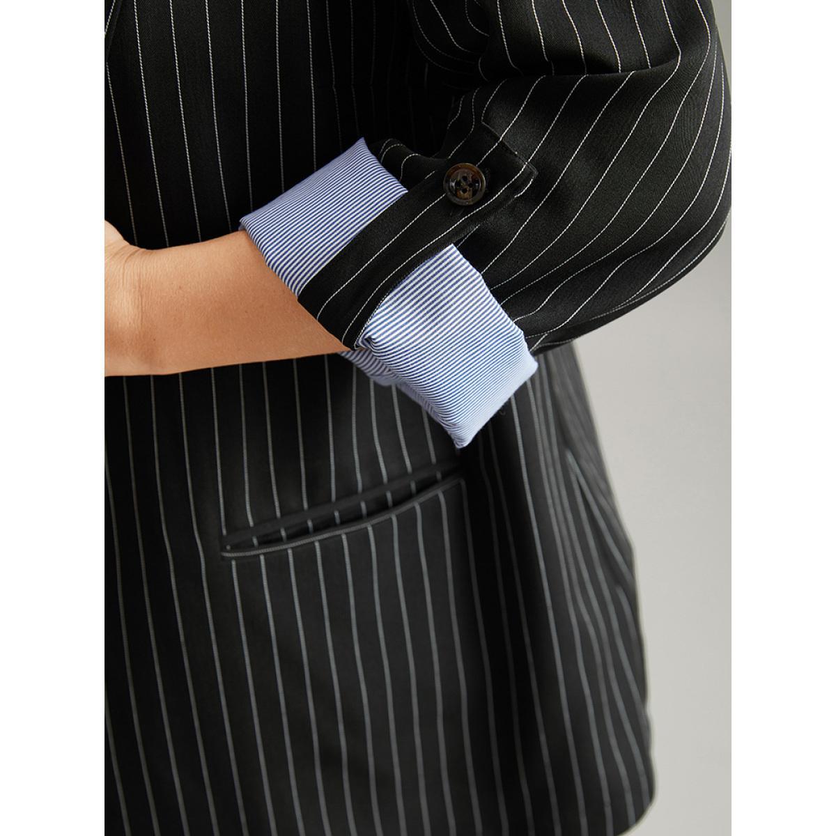 Plus Size Suit Collar Striped Contrast Blazer Black Women Dailywear Striped Contrast Sleeve Long Sleeve Suit Collar 14-16/1X Pocket Casual Blazers BloomChic Product Image