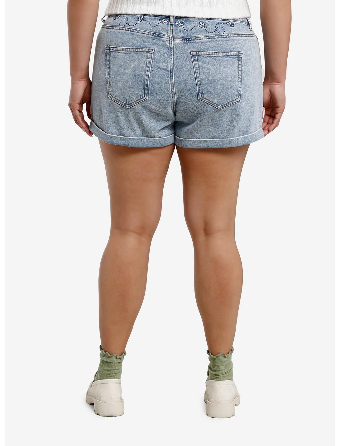 Her Universe Disney Winnie The Pooh Flower Embroidered Denim Mom Shorts Plus Size Product Image