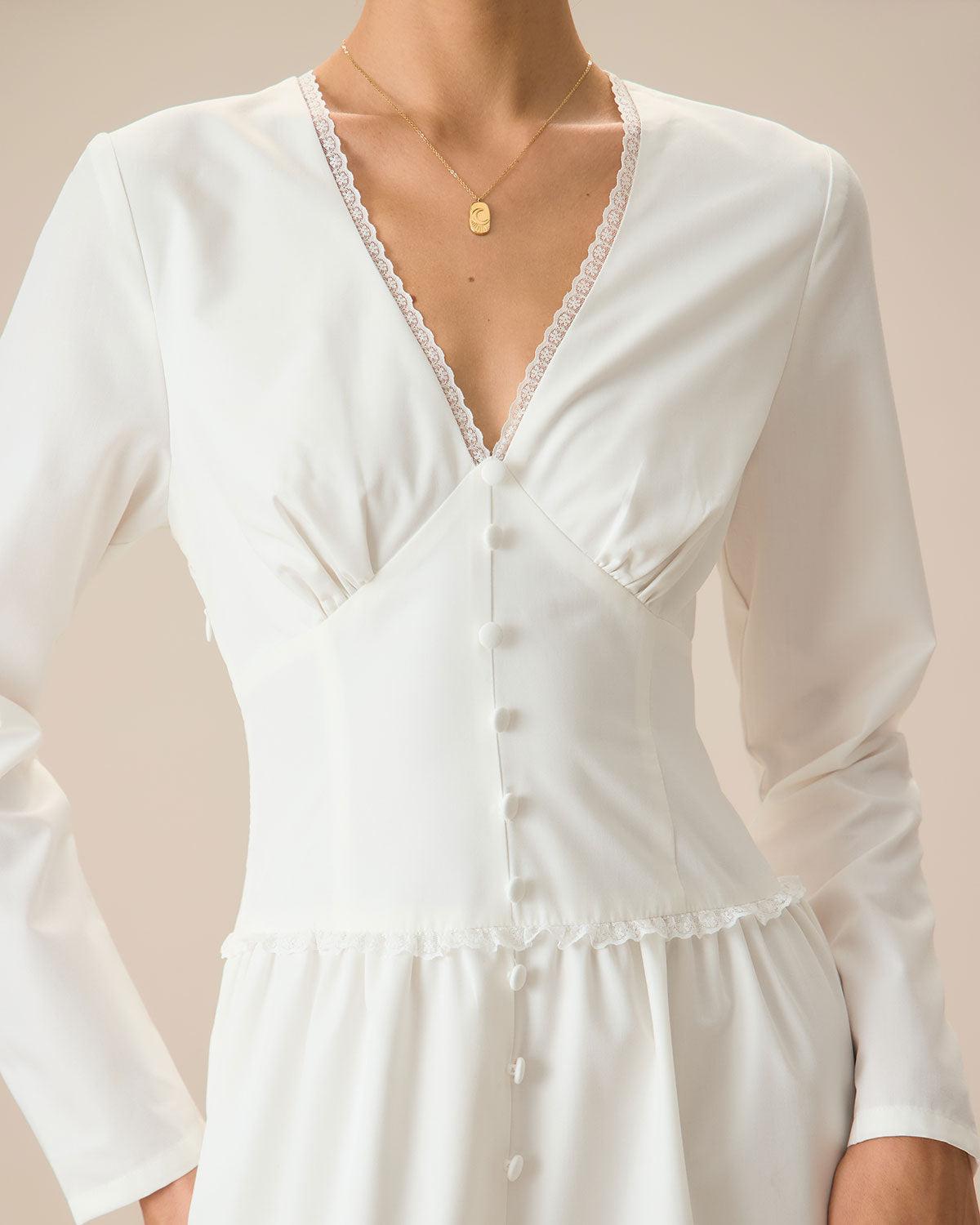 White Ruched Button Maxi Dress Product Image
