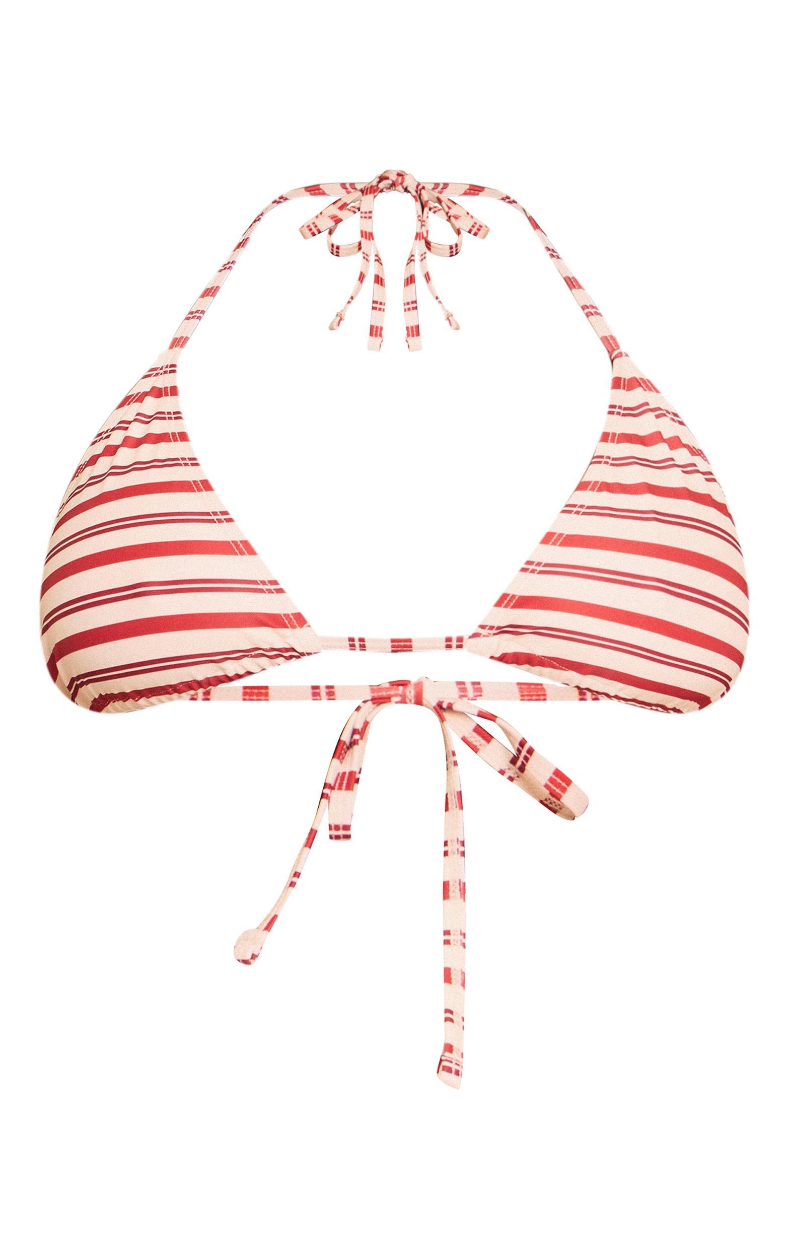 Plus Red Stripe Tanga Bikini Bottoms Product Image