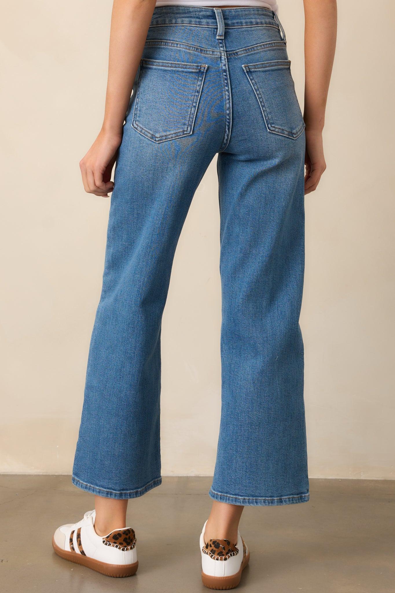 Into The Clouds Medium Wash Cropped Wide Leg Jeans Product Image