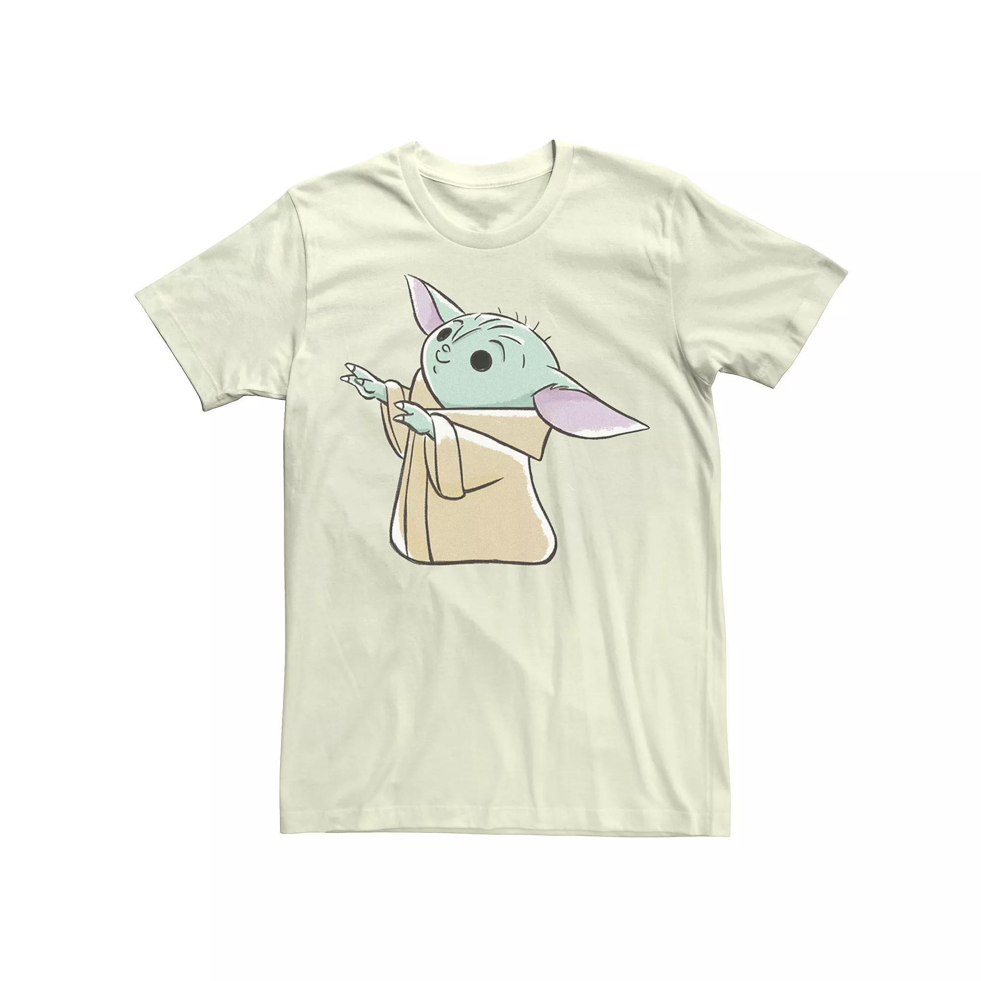Men's Star Wars The Mandalorian The Child Reaching Up Cartoon Tee, Size: Medium, Natural Product Image