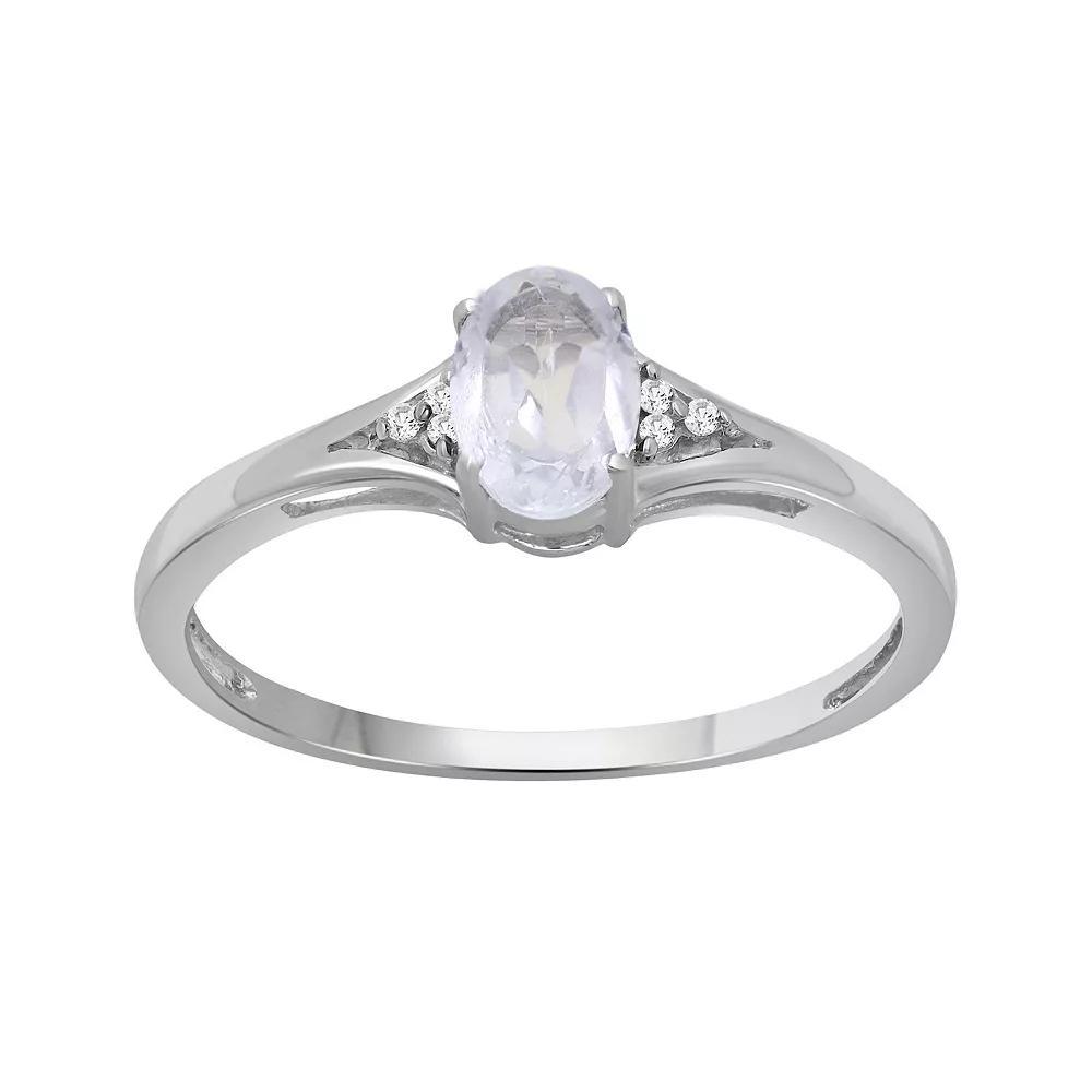 Jewelexcess Sterling Silver Oval White Topaz & Diamond Accent Ring, Women's, Size: 9 Product Image