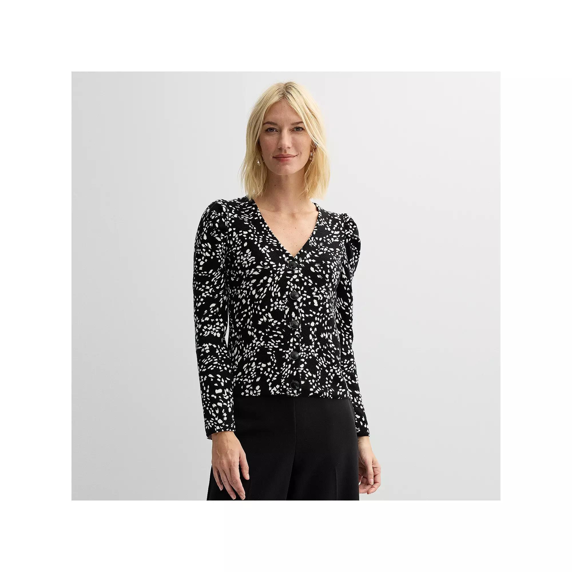 Women's Nine West Knitted Cardigan, Size: XS, Black Abstract Animal Product Image