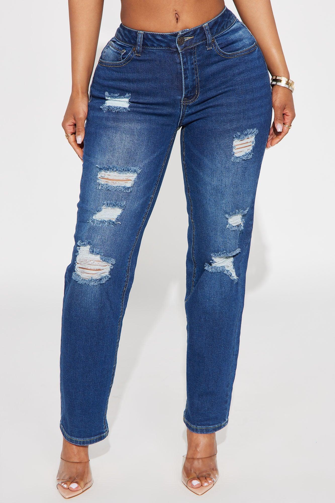 Emma Ripped Slim Straight Leg Jeans - Dark Wash Product Image