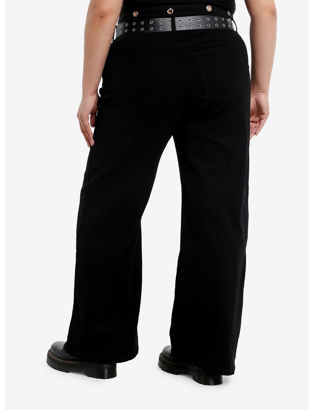 Black Skeleton Outline Grommet Belt Wide Leg Pants Plus Size Product Image