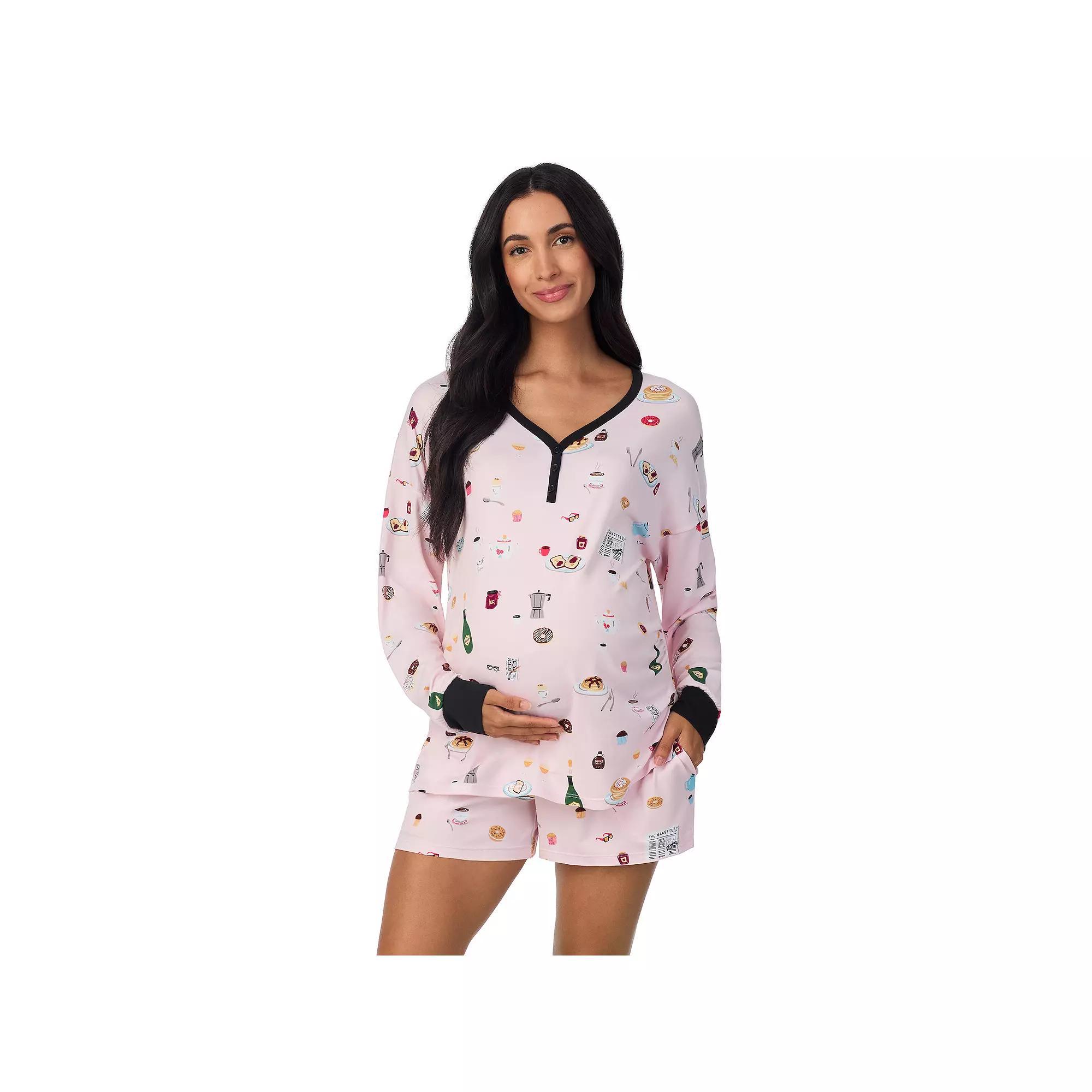 Maternity Beauty Sleep Social Long Sleeve Henley Pajama Top & Pajama Shorts Set, Women's, Size: XL-Mat, Superstar Product Image