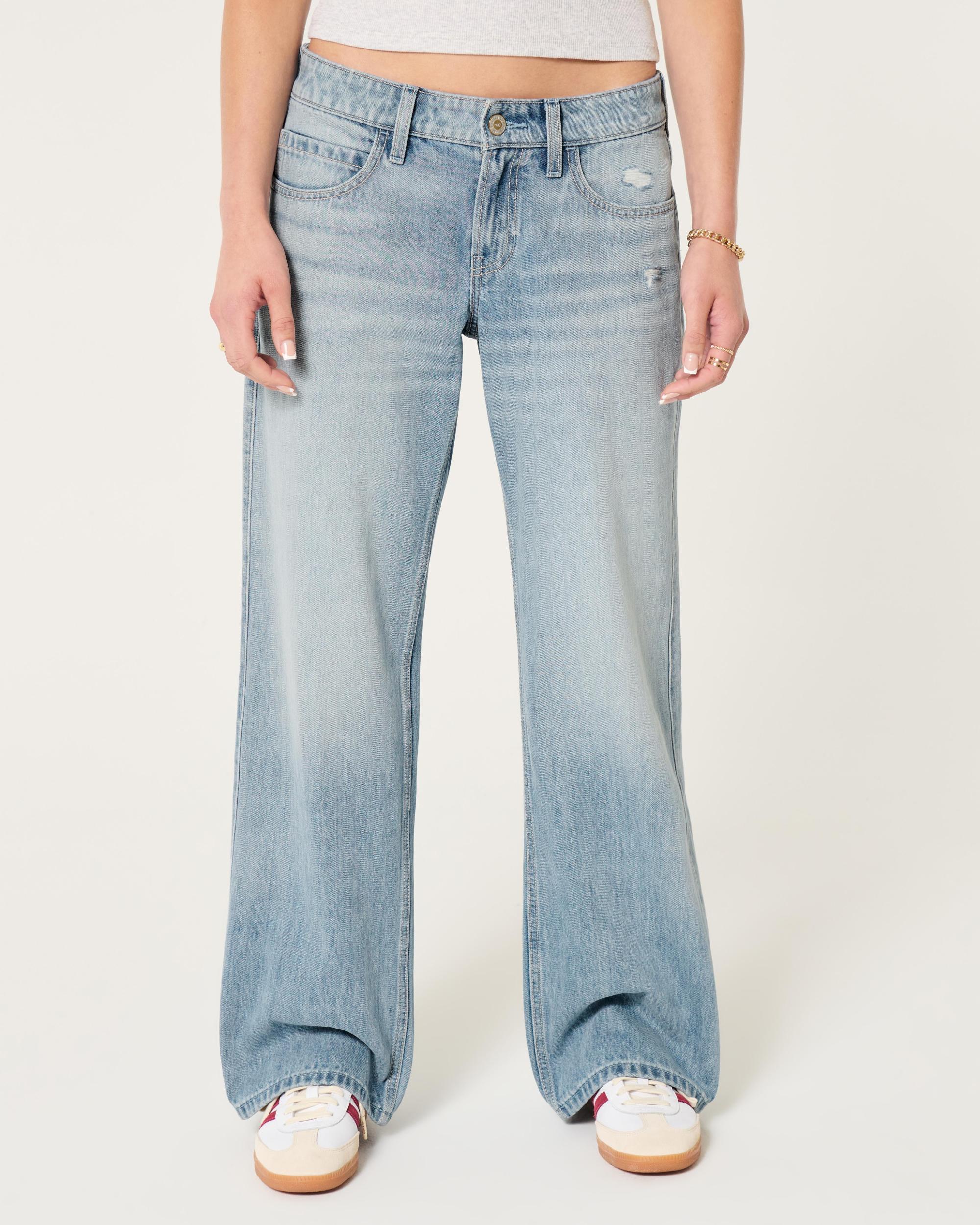 Low-Rise Distressed Medium Wash Baggy Jeans Product Image