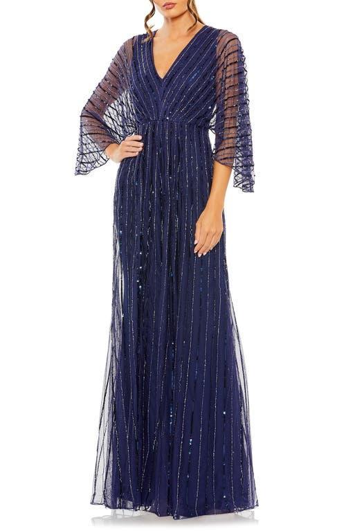 Mac Duggal Beaded Stripe 34 Kimono Sleeve V Product Image