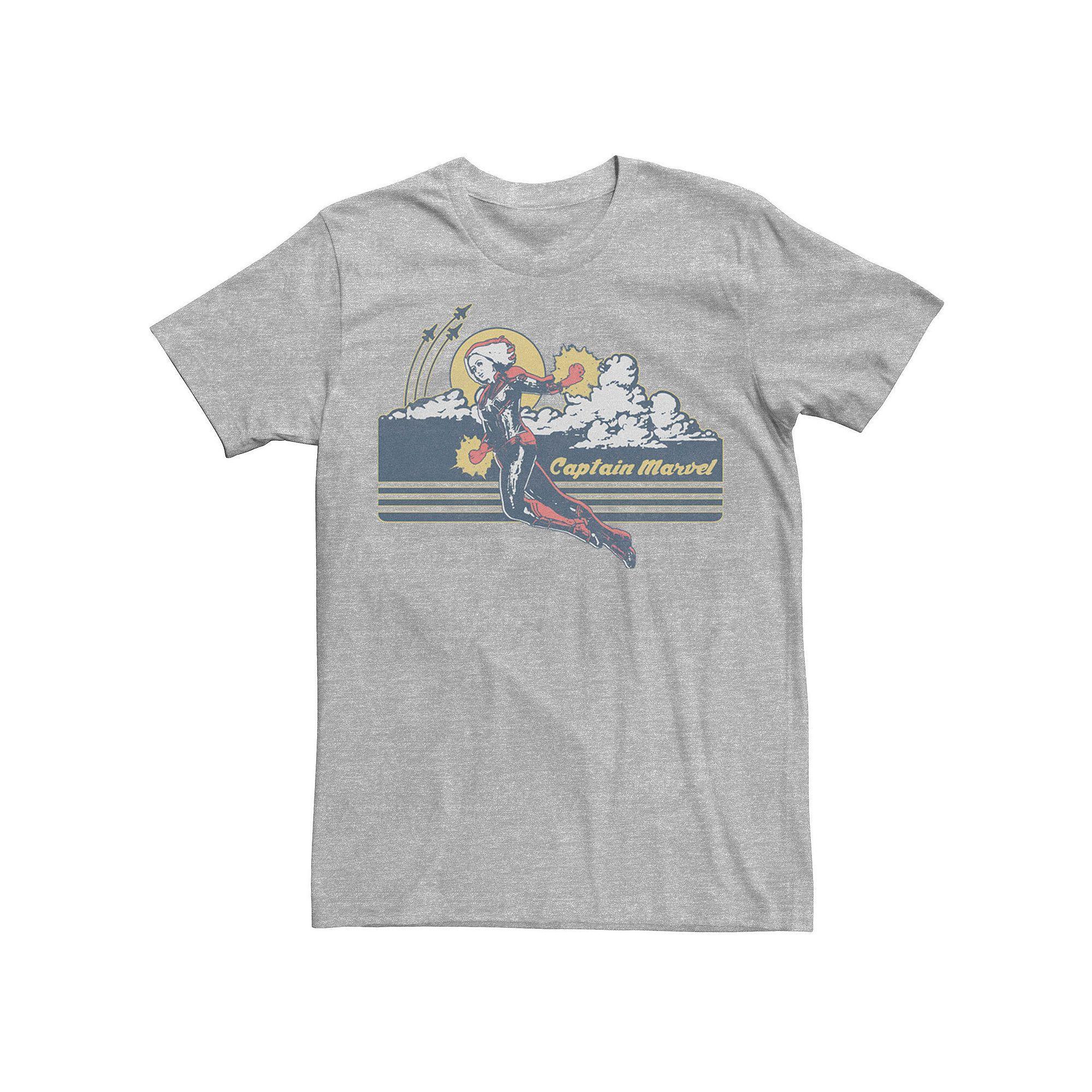 Men's Marvel Captain Marvel Retro Sunset Tee, Size: Large, Athletic Grey Product Image