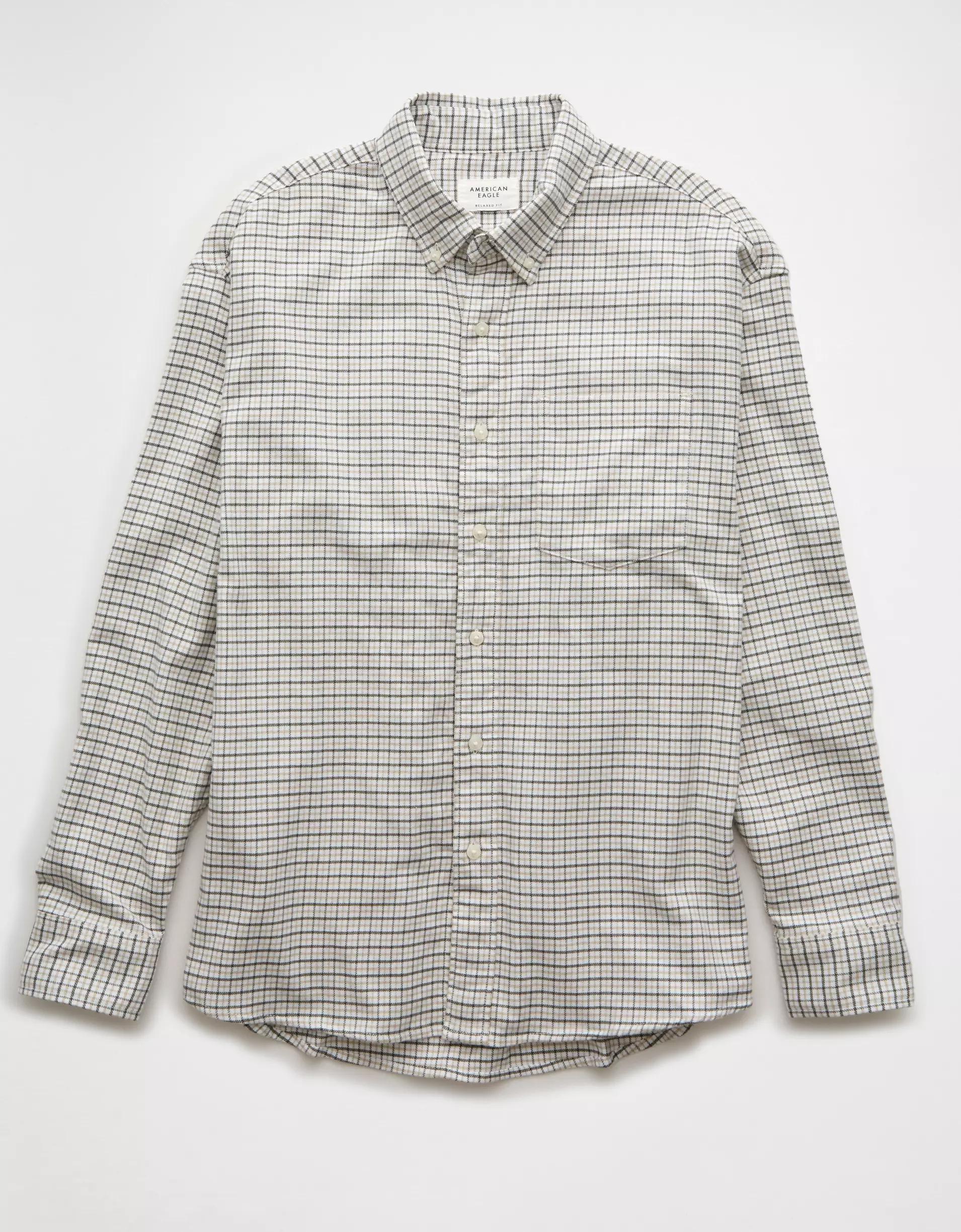 AE Everyday Plaid Flannel Button-Up Shirt Product Image
