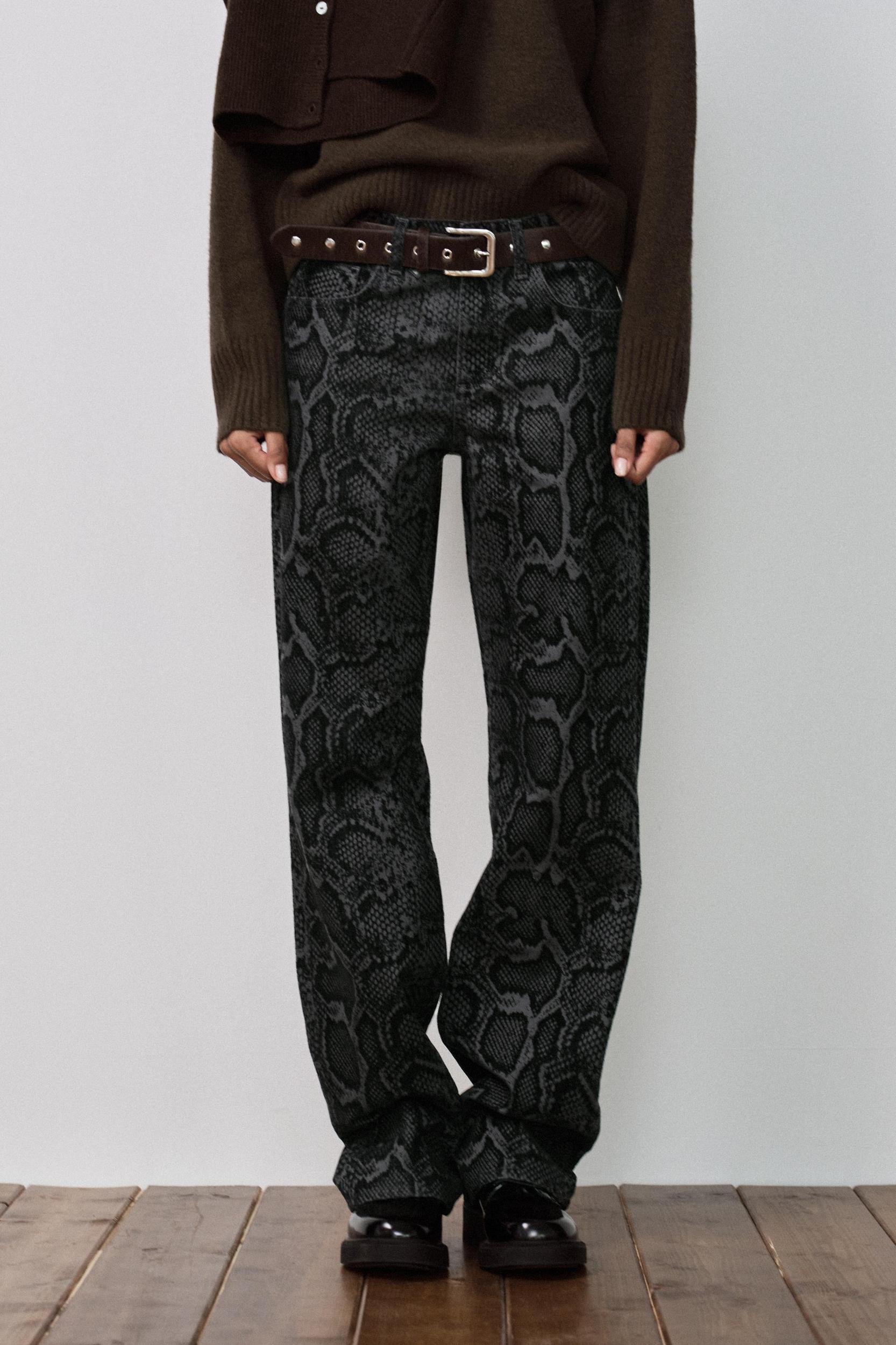 FLOCKED ANIMAL PRINT TRF JEANS WITH A MID WAIST Product Image