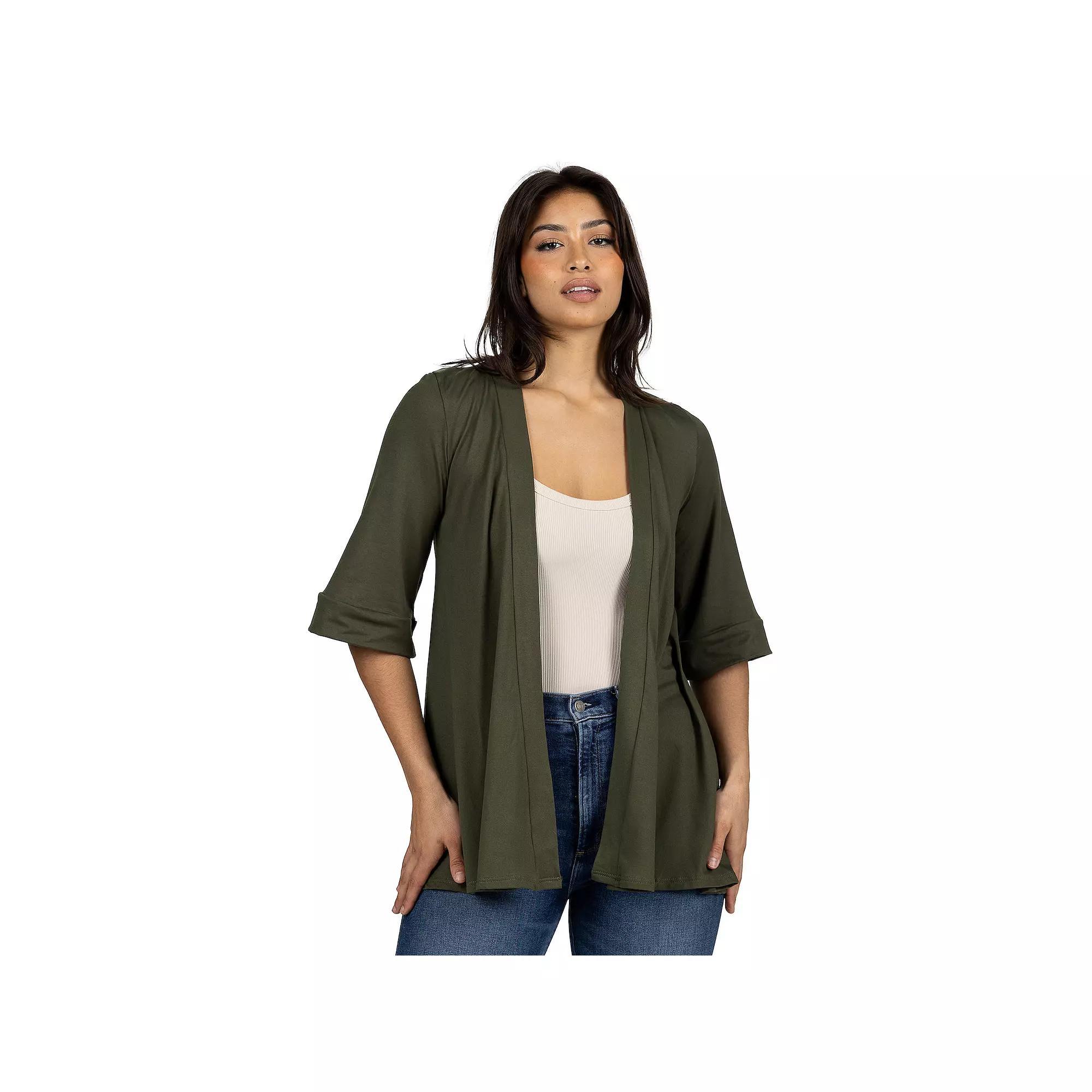 Women's 24Seven Comfort Apparel Open Front Elbow Length Sleeve Cardigan, Size: Large, Red Product Image