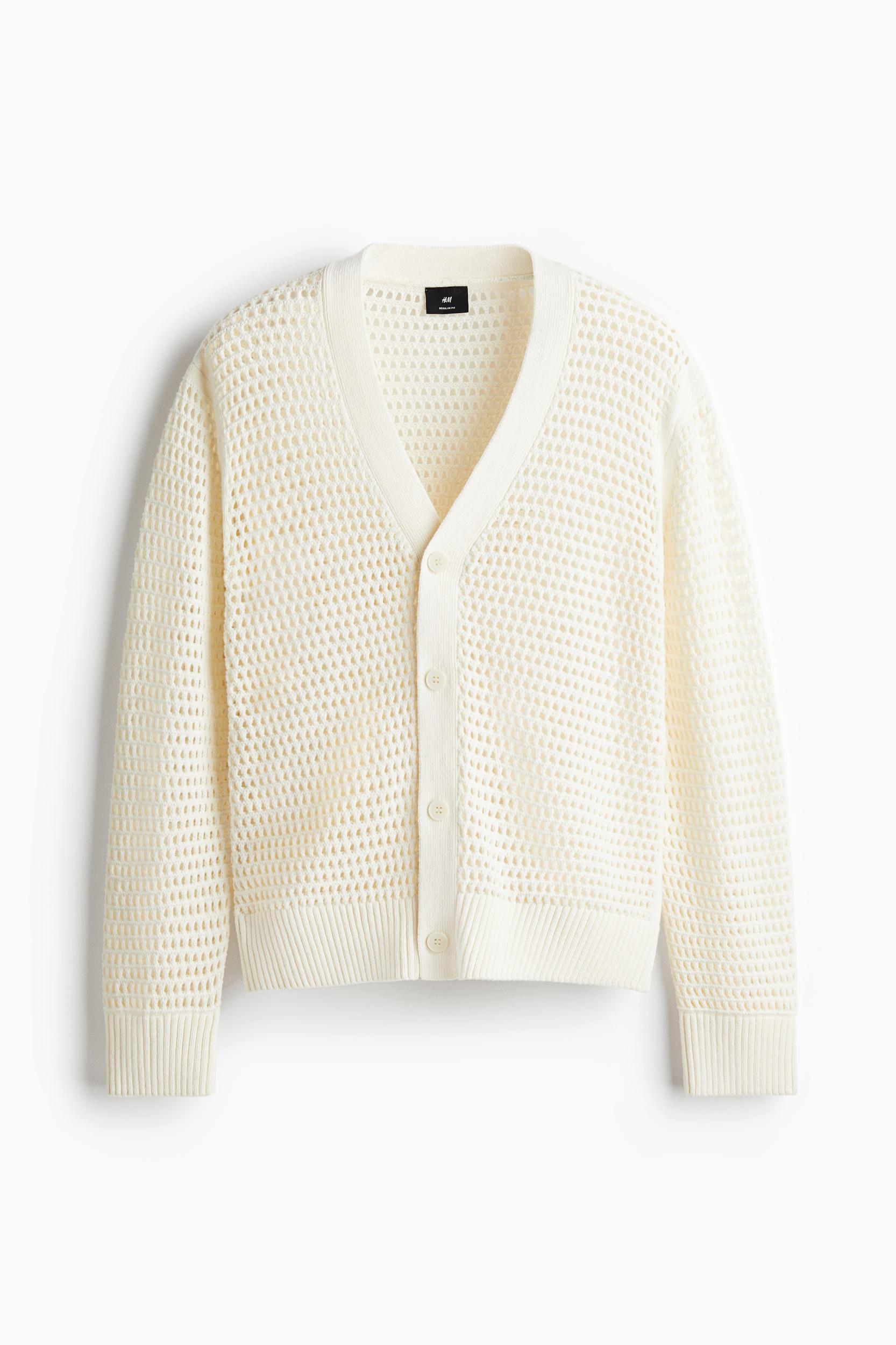 Regular-Fit Hole-Knit Cardigan Product Image