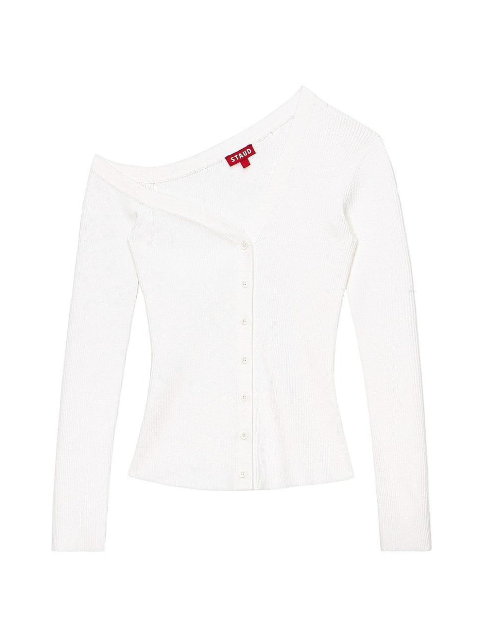 Staud Craftsman One Shoulder Ribbed Cardigan Product Image