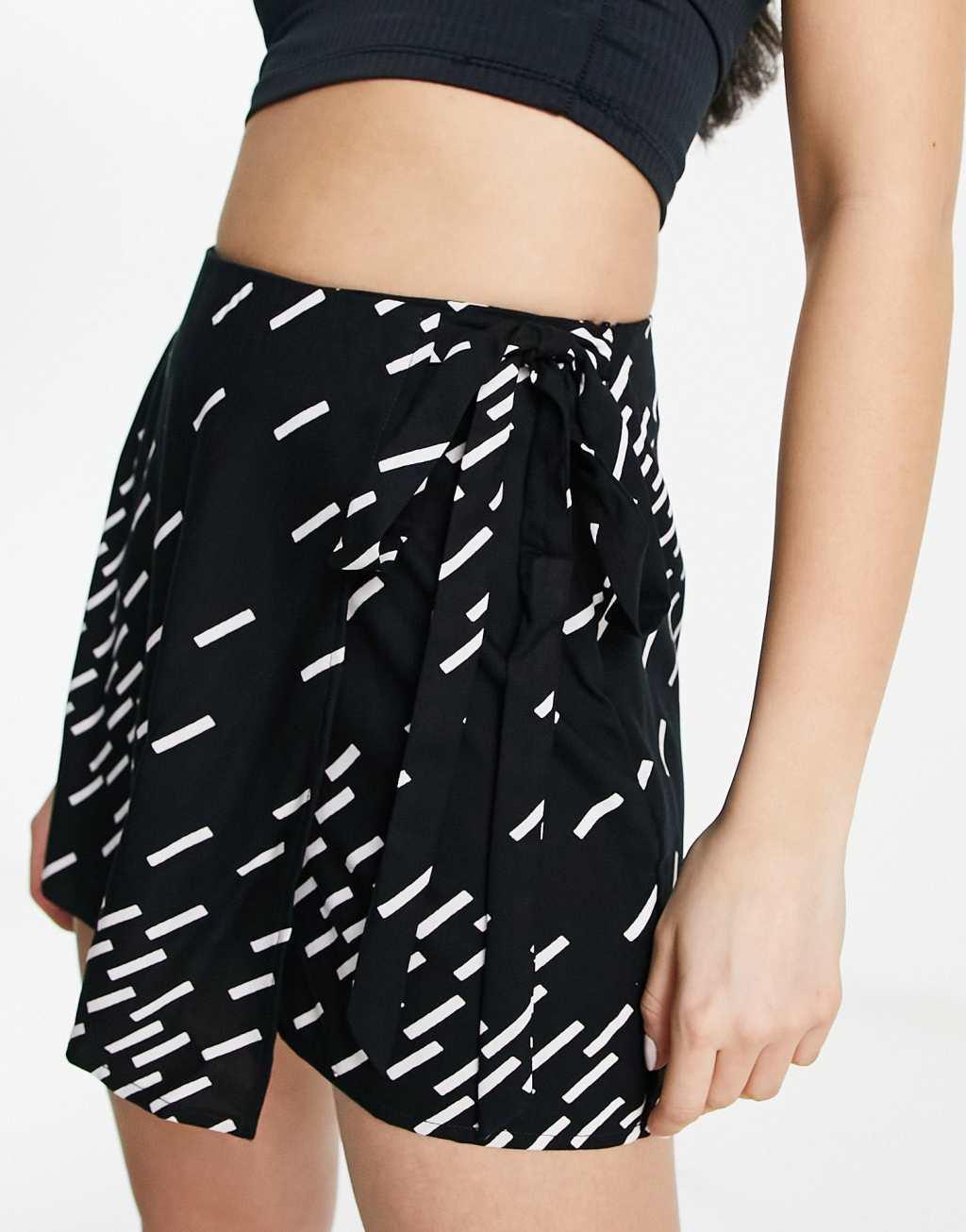 ASOS DESIGN wrap tie skort in mono print Product Image