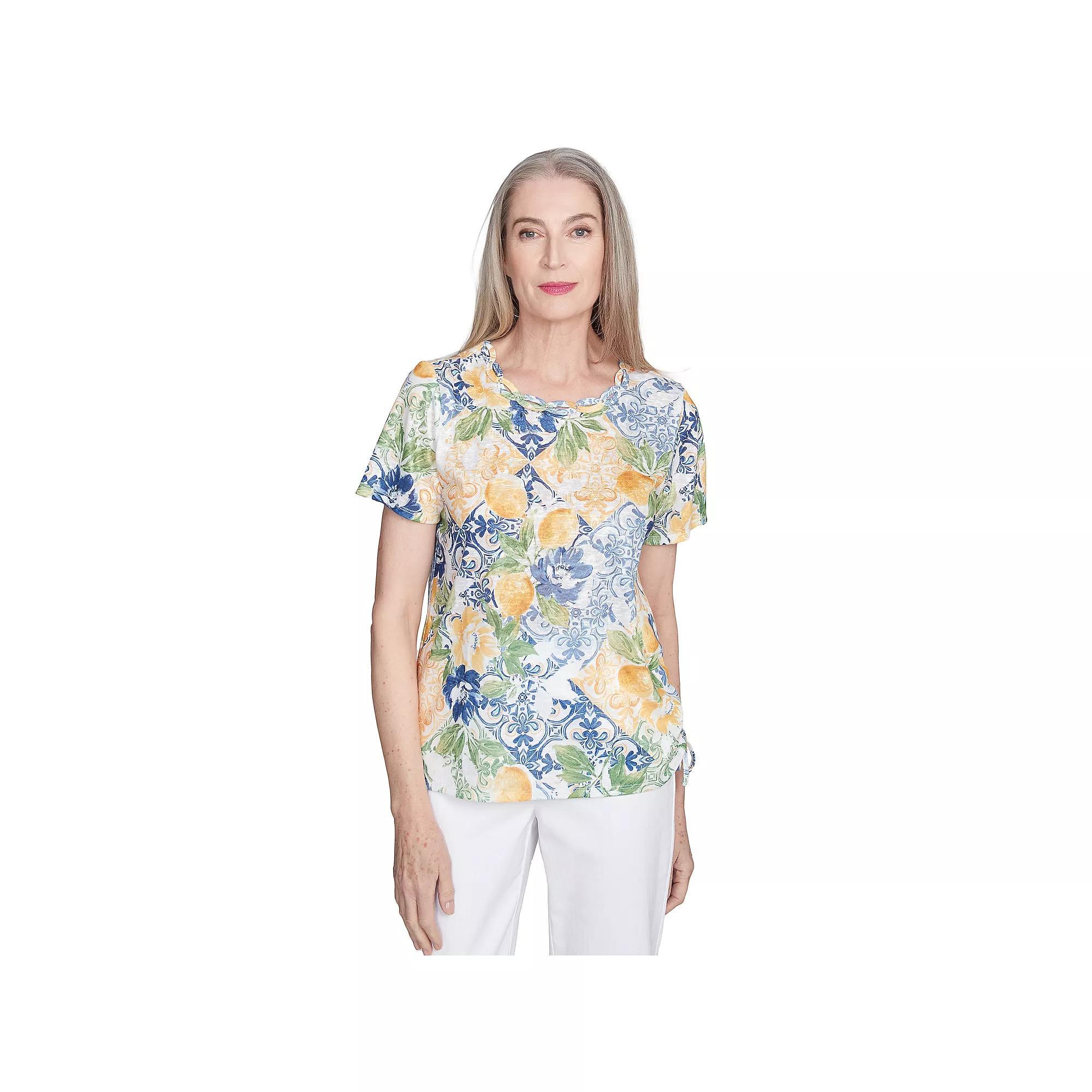Women's Alfred Dunner Lemon Tile Knotted Crewneck Top, Size: Small, Yellow Product Image