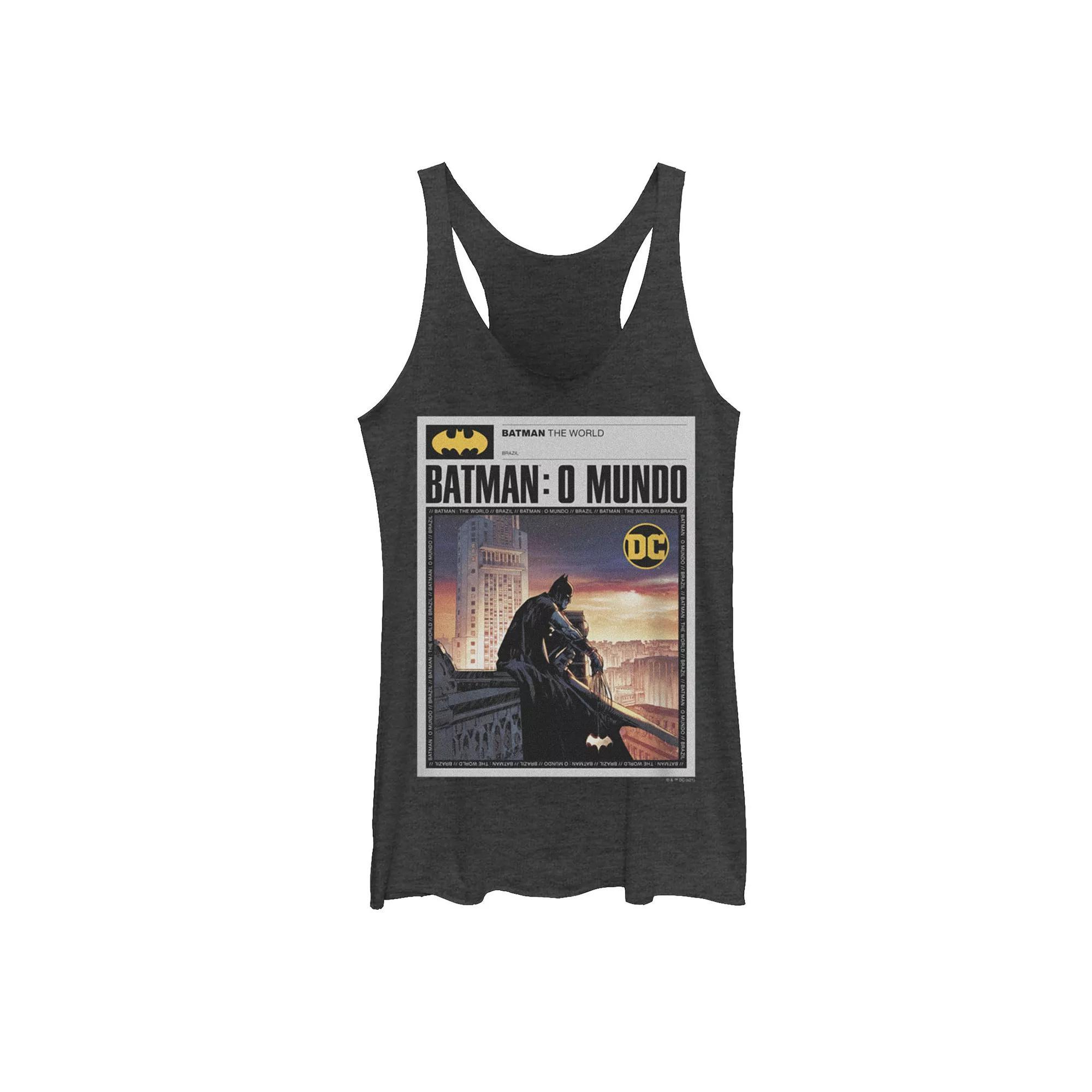 Juniors' Batman: The World Mexico News Poster Tank Top, Girl's, Size: Medium, Black Grey Product Image