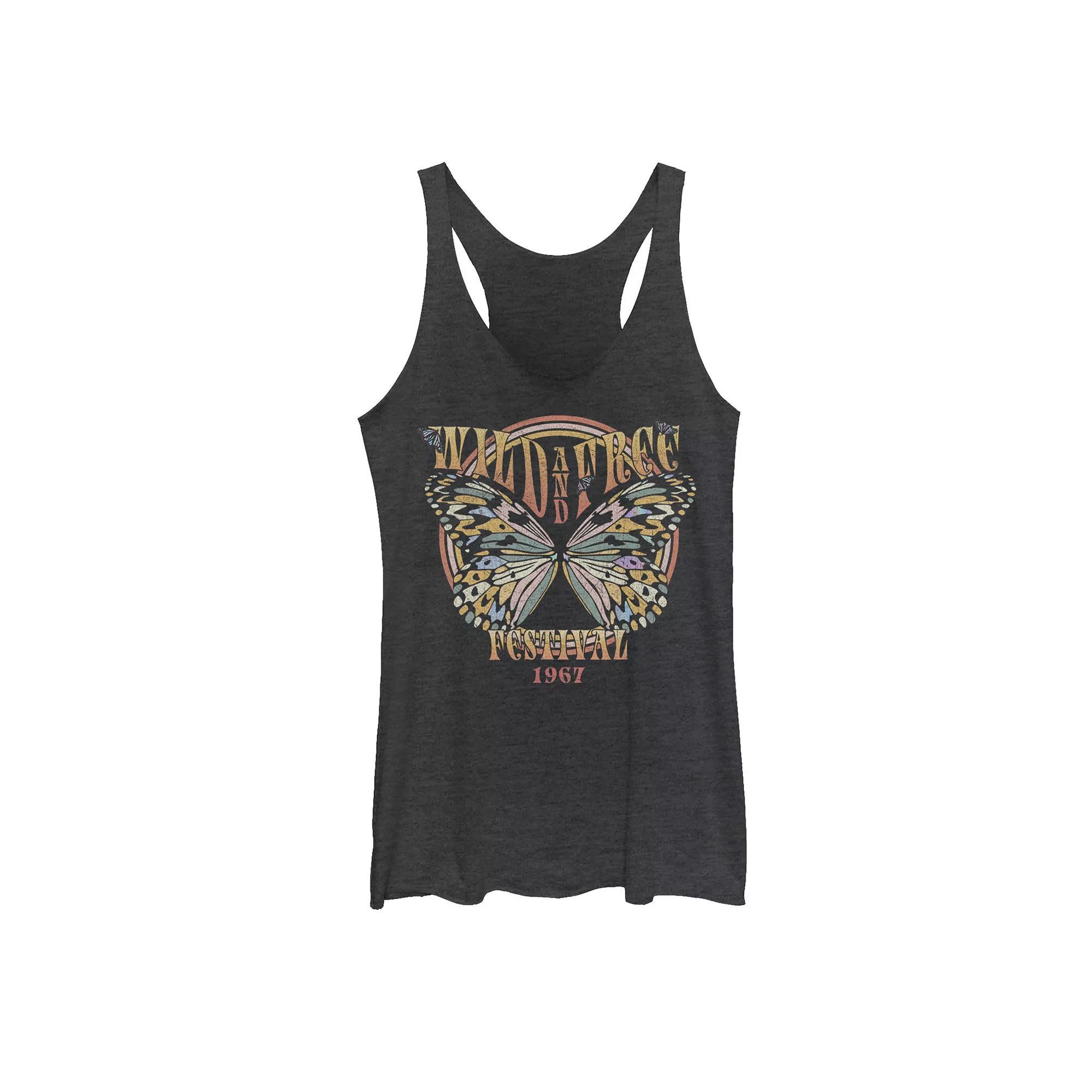 Juniors "Wild And Free Festival" Butterfly Tank Top, Girl's, Size: Small, Black Grey Product Image