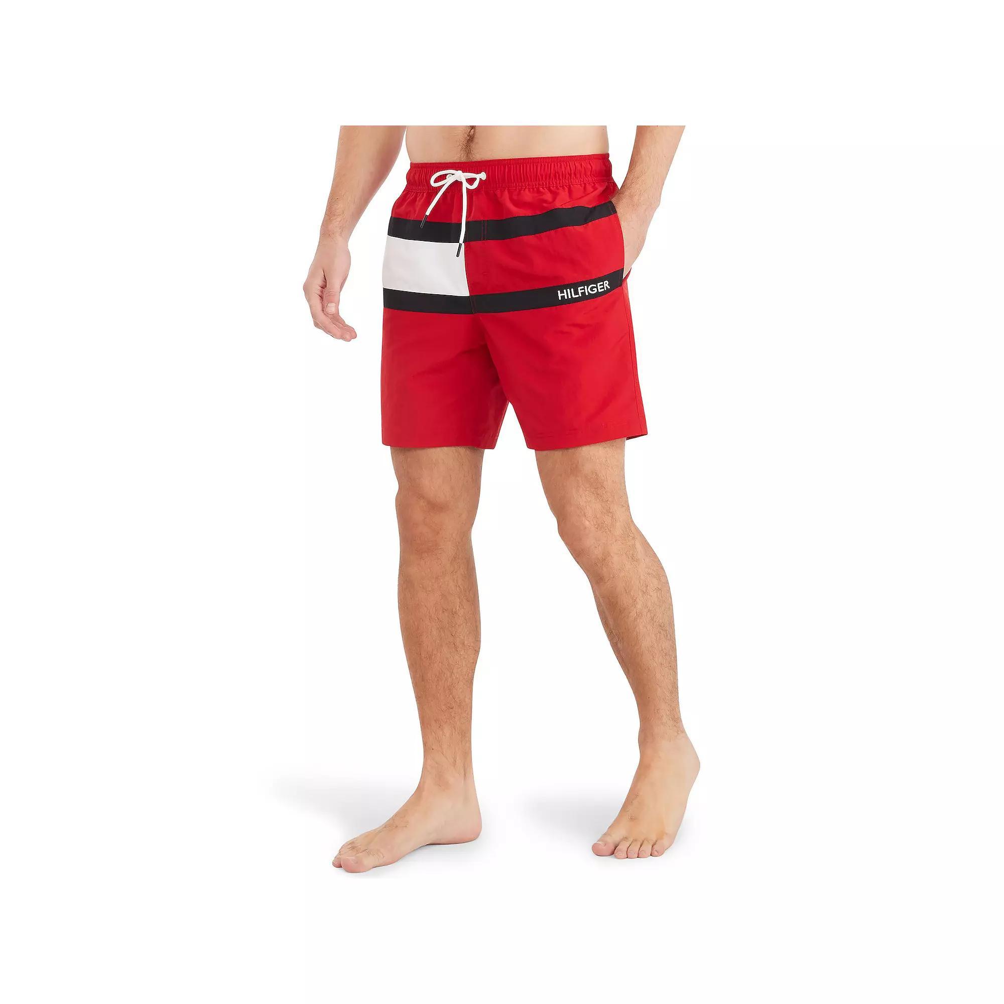Men's Tommy Hilfiger 7" Flag Swim Trunks, Size: Medium, Red Product Image