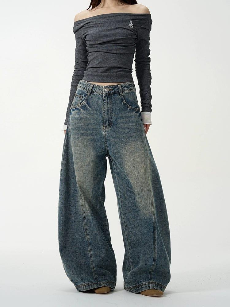 RT No. 11328 BLUE SCIMITAR WIDE DENIM JEANS Product Image