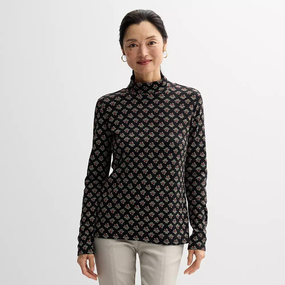 Women's Croft & Barrow® Essential Long-Sleeve Mockneck Top, Size: XXL, Ivory Nest Cardinals Product Image