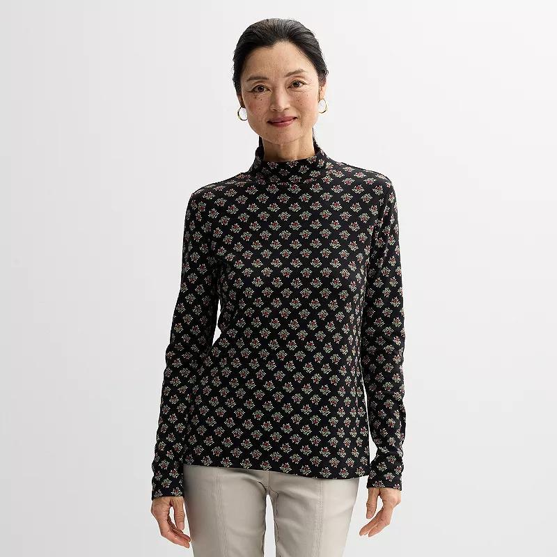Women's Croft & Barrow® Essential Long-Sleeve Mockneck Top, Size: XXL, Ivory Nest Cardinals Product Image
