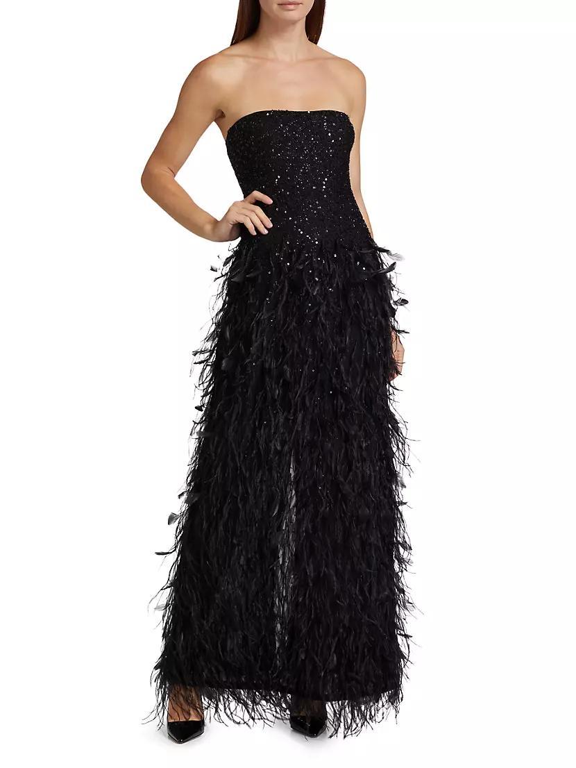 Delora Embellished Strapless Feather Gown Product Image