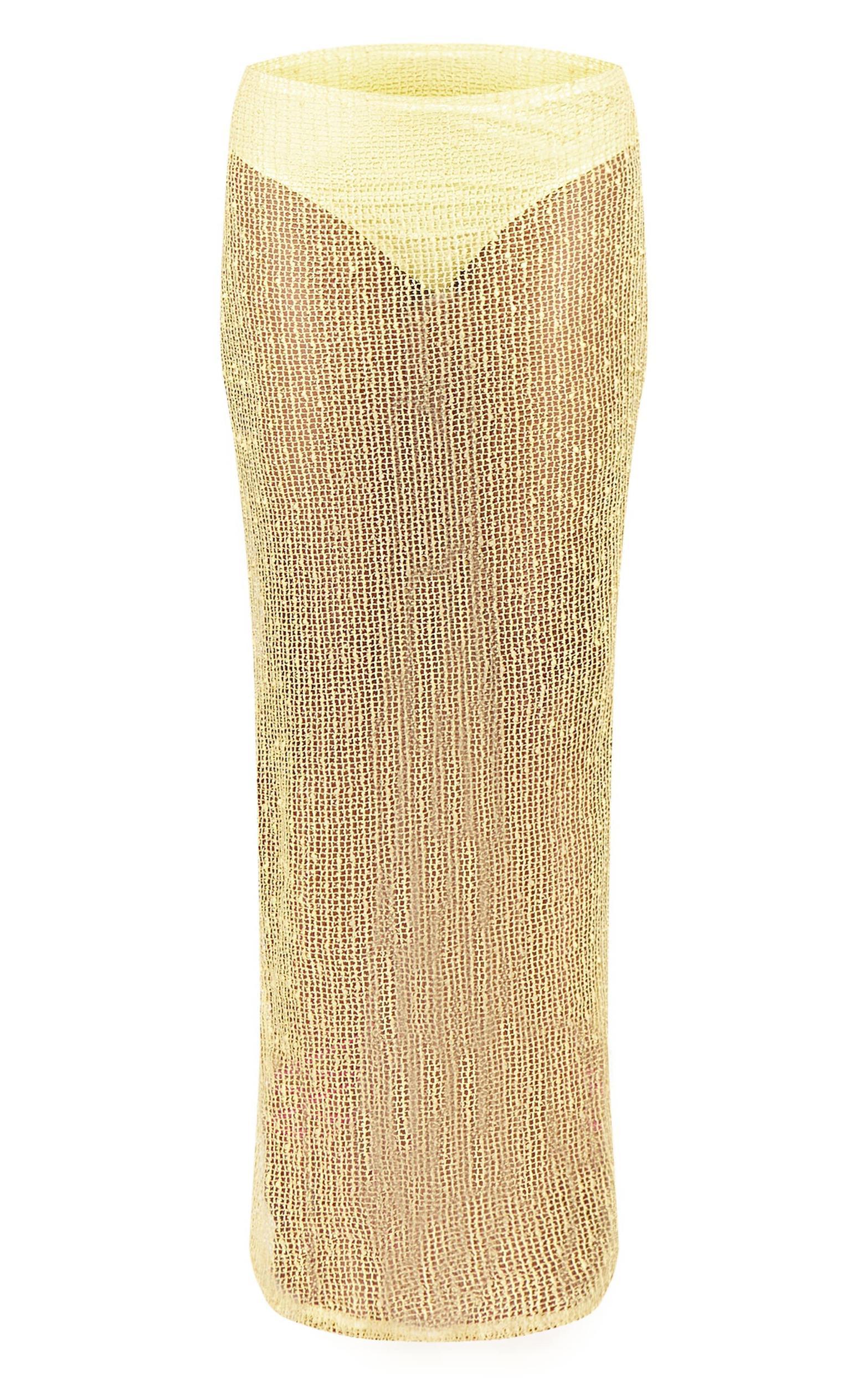 Yellow Dobby Textured Split Back Maxi Skirt Product Image