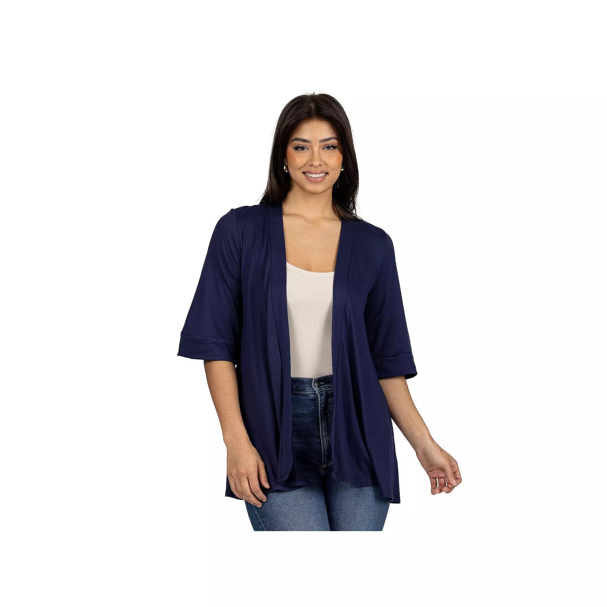 Women's 24Seven Comfort Apparel Open Front Elbow Length Sleeve Cardigan, Size: Large, Red Product Image