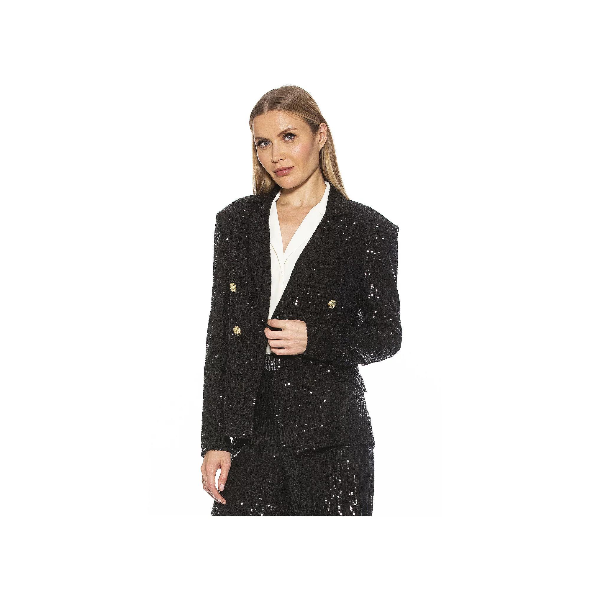 Women's ALEXIA ADMOR Abbi Longline Double Breasted Jacket, Size: 6, Silver Product Image