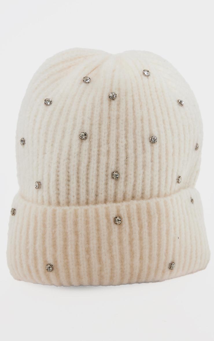 Cream Diamante Rib Beanie Product Image