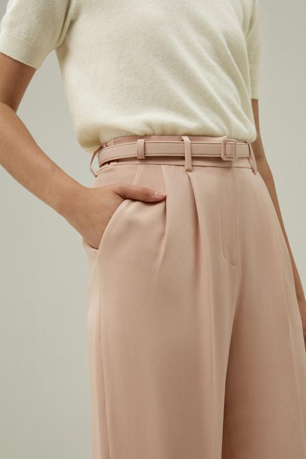 Mahogany Rose Silk Straight-Leg Trousers Product Image