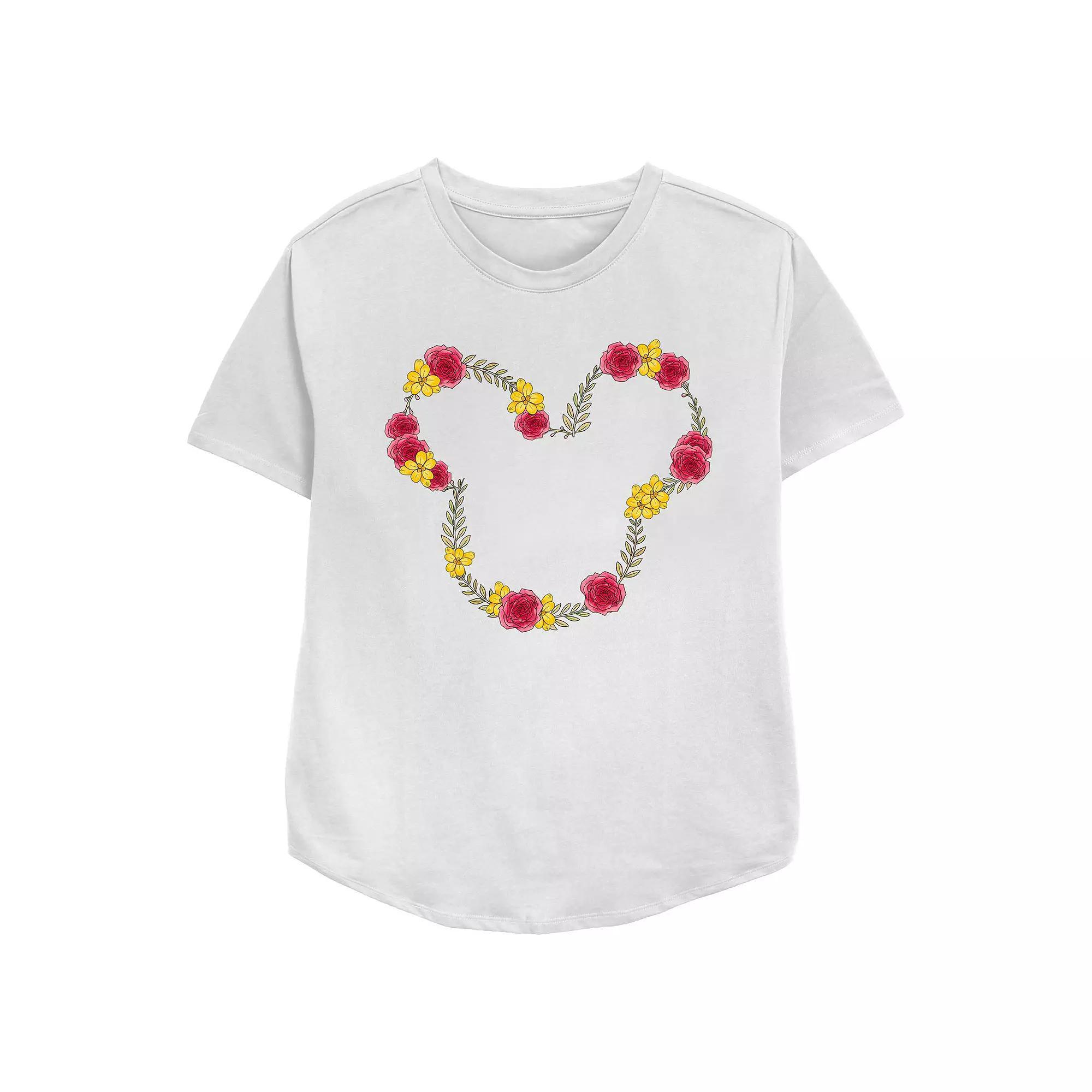 Disney's Mickey Mouse June Floral Wreath Women's Relaxed Fit Graphic Tee, Size: XXL, White Product Image
