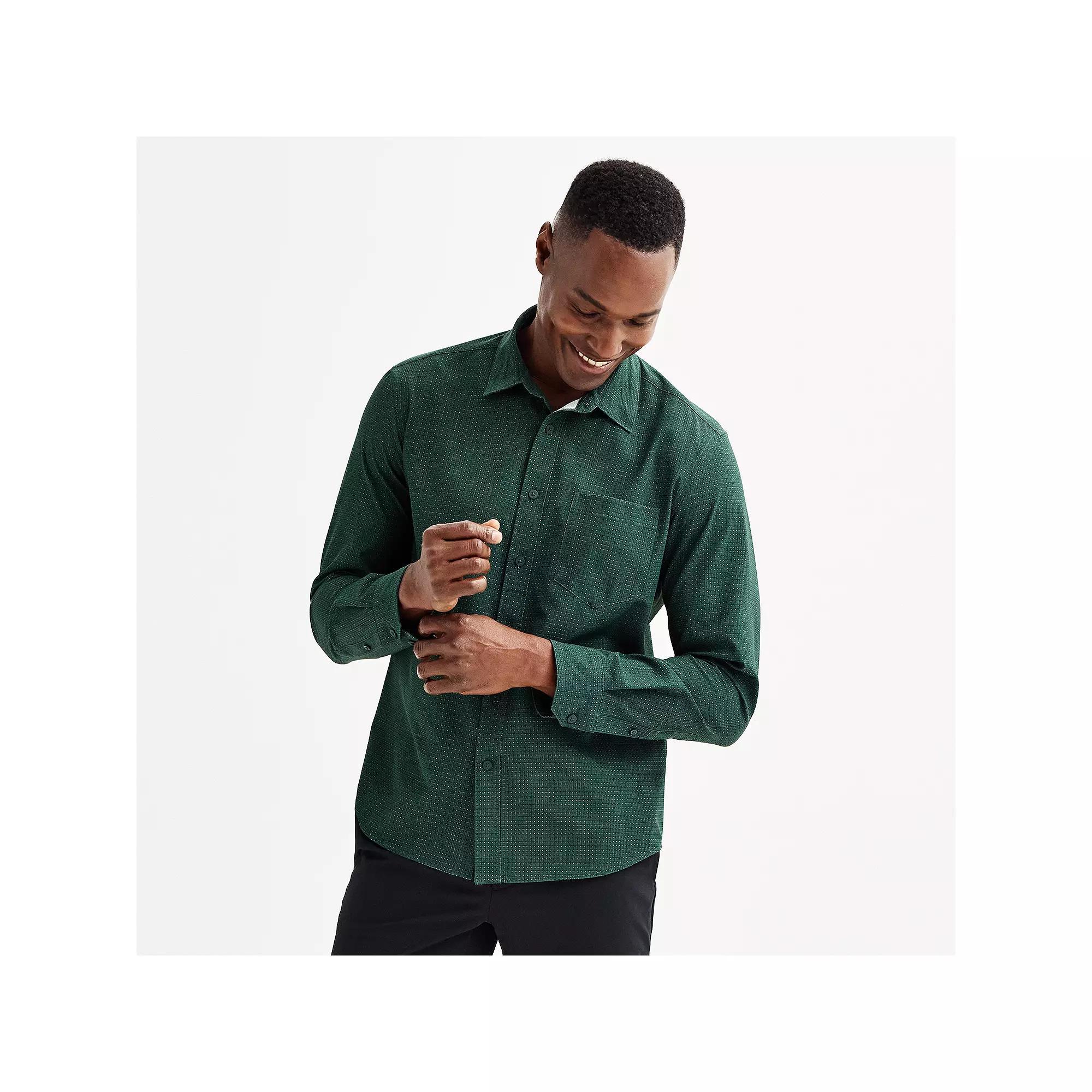 Men's FLX Slim Performance Untucked-Fit Button Down Long Sleeve Shirt, Size: XXL SLIM, Green Product Image