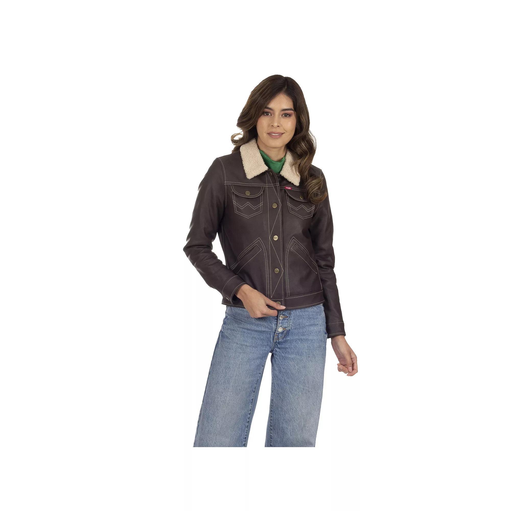 Women's Wrangler Sherpa-Lined Faux-Leather Jacket, Size: Medium, Brown Product Image