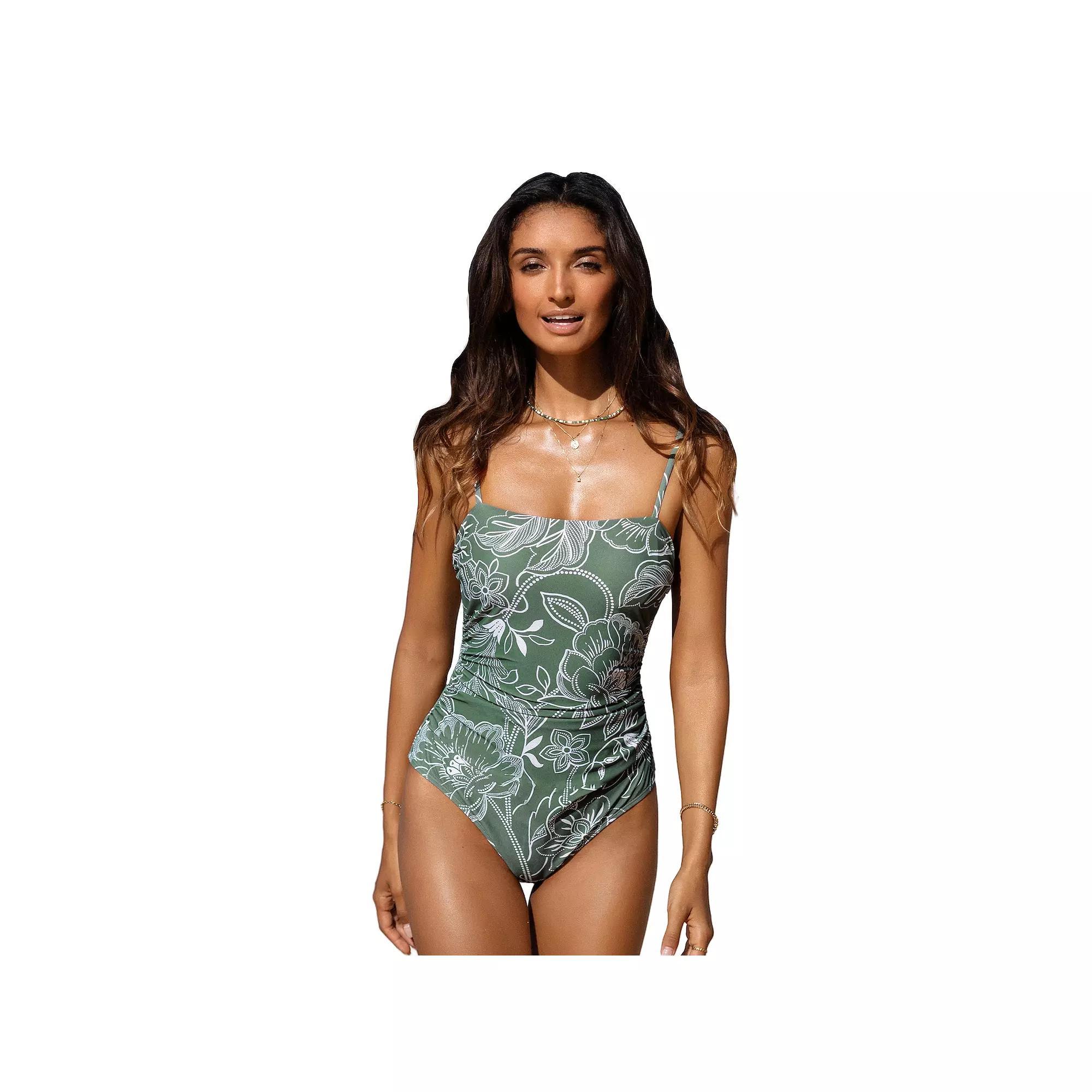 Womens Cupshe Floral Shirred Cutout One Piece Swimsuit Product Image