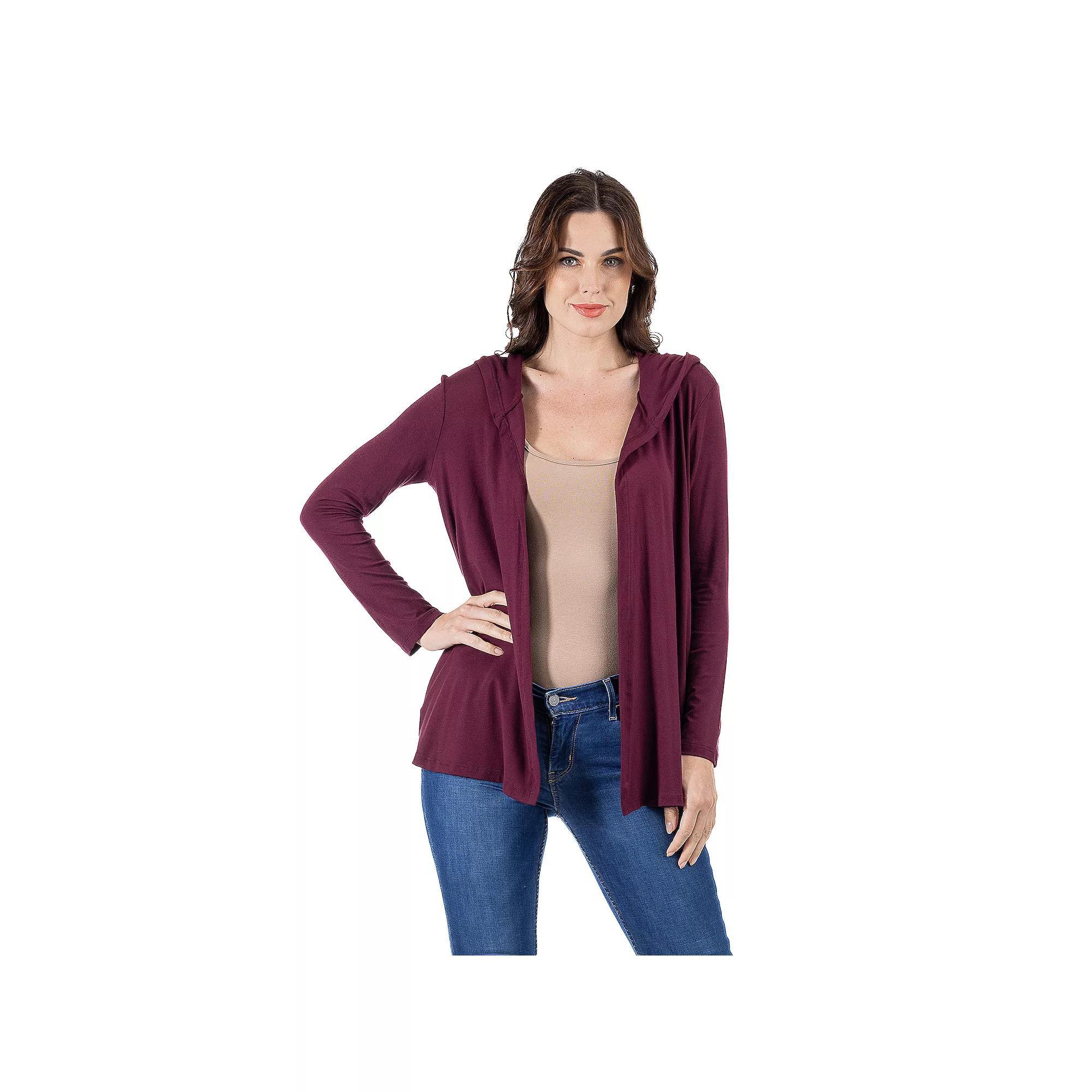 Womens 24Seven Comfort Apparel Open Front Lightweight Hooded Cardigan Product Image