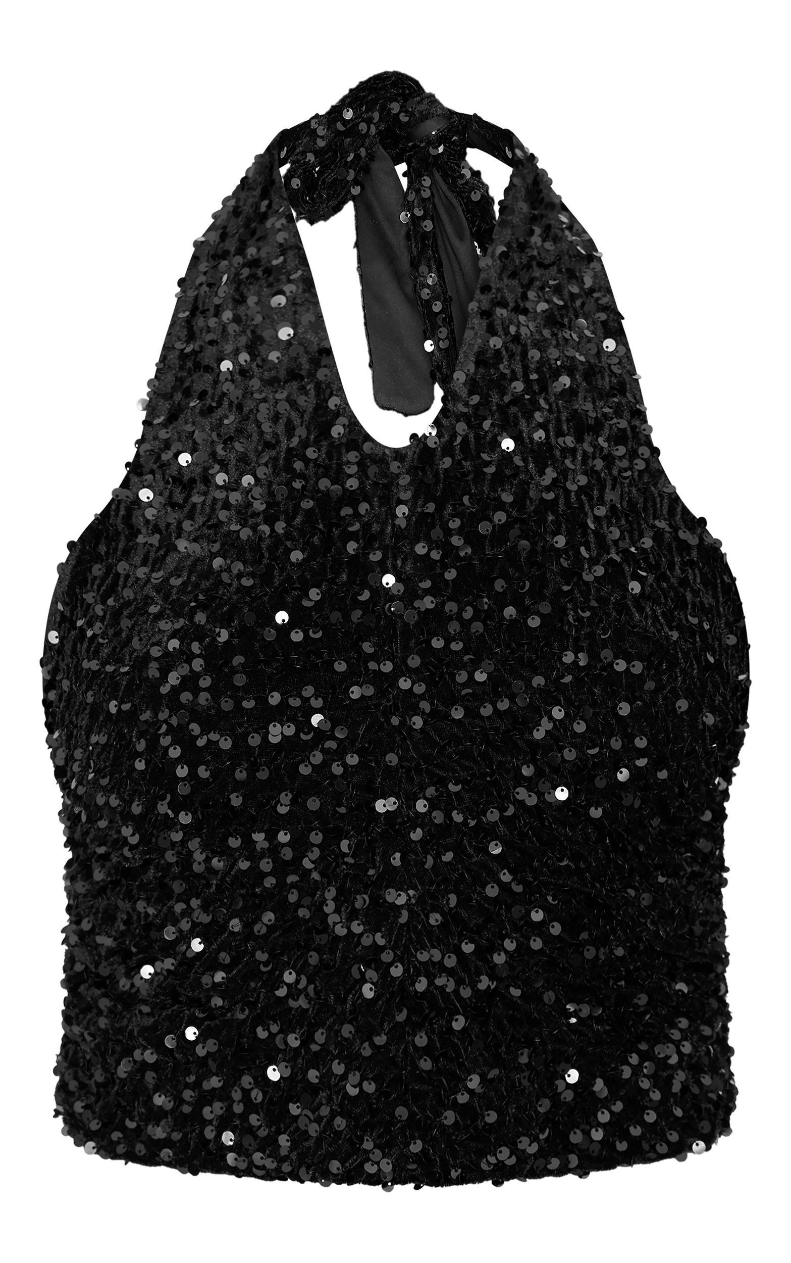 Black Velvet Sequin Halterneck Long Top Product Image