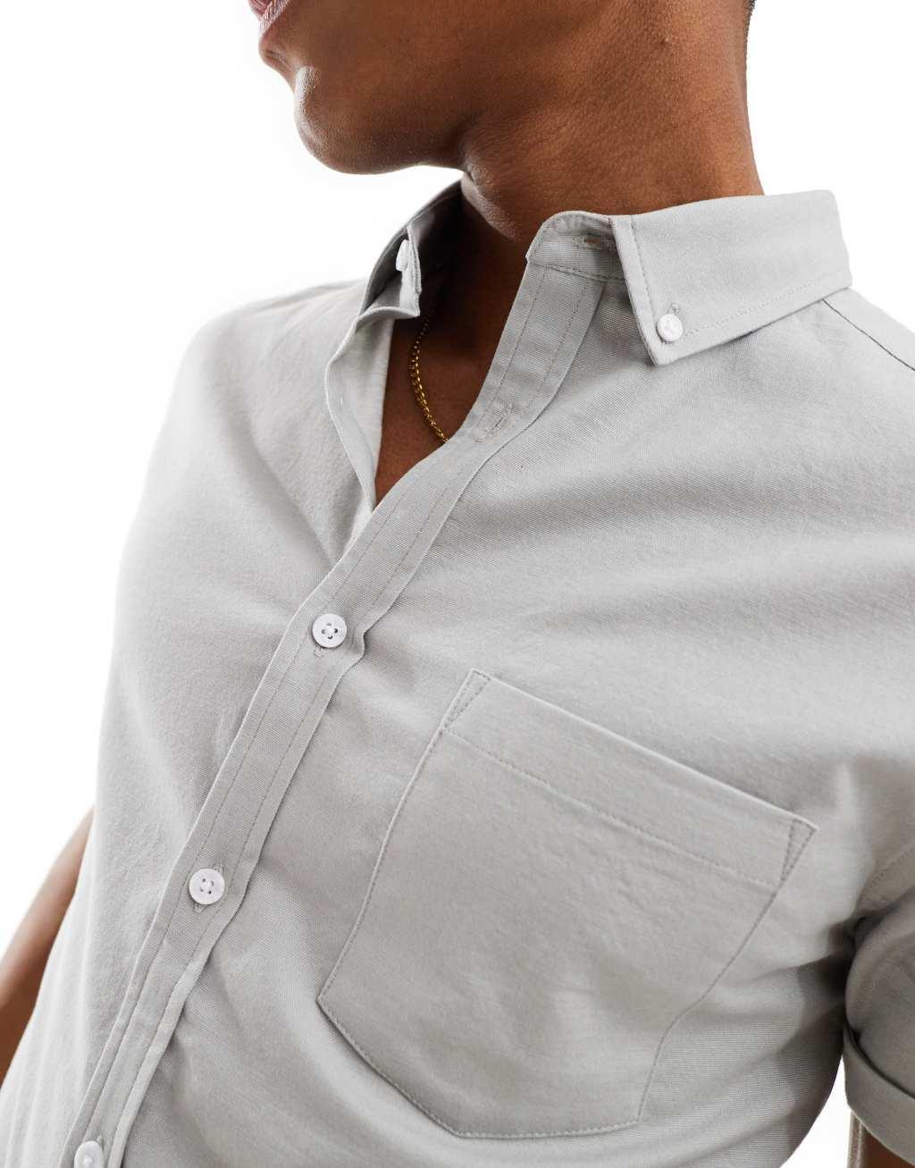 ASOS DESIGN slim fit oxford shirt in gray Product Image