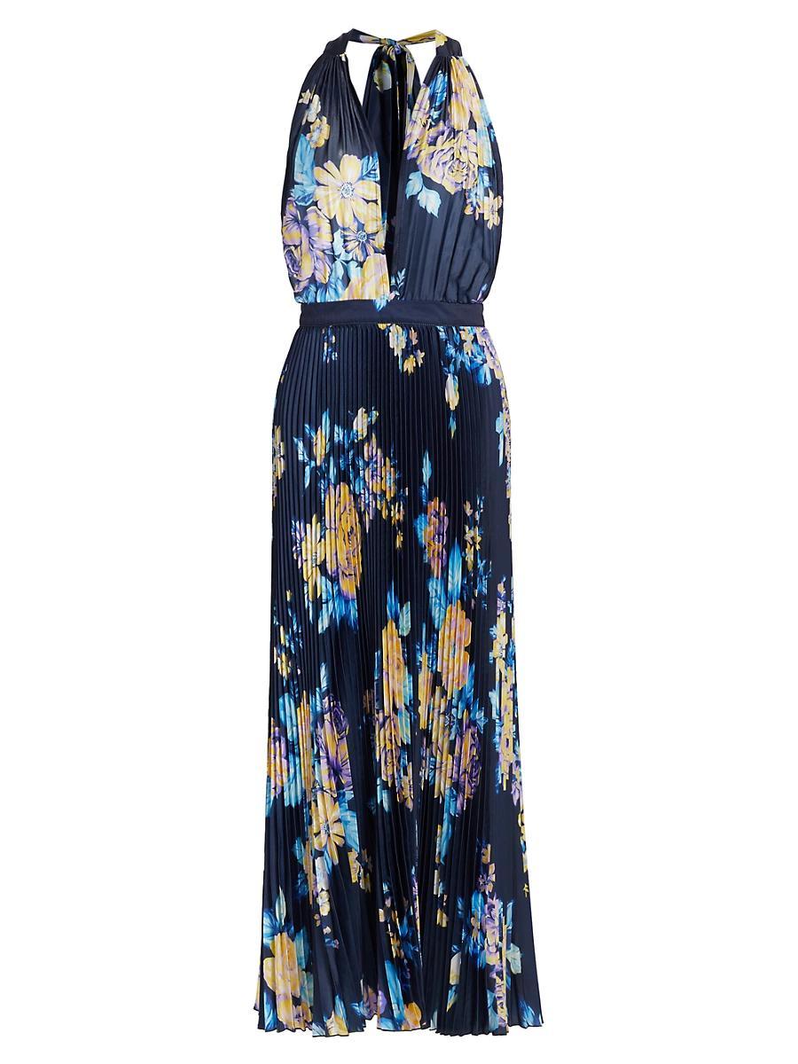 Womens Moderniste Floral Pliss Halter Gown Product Image