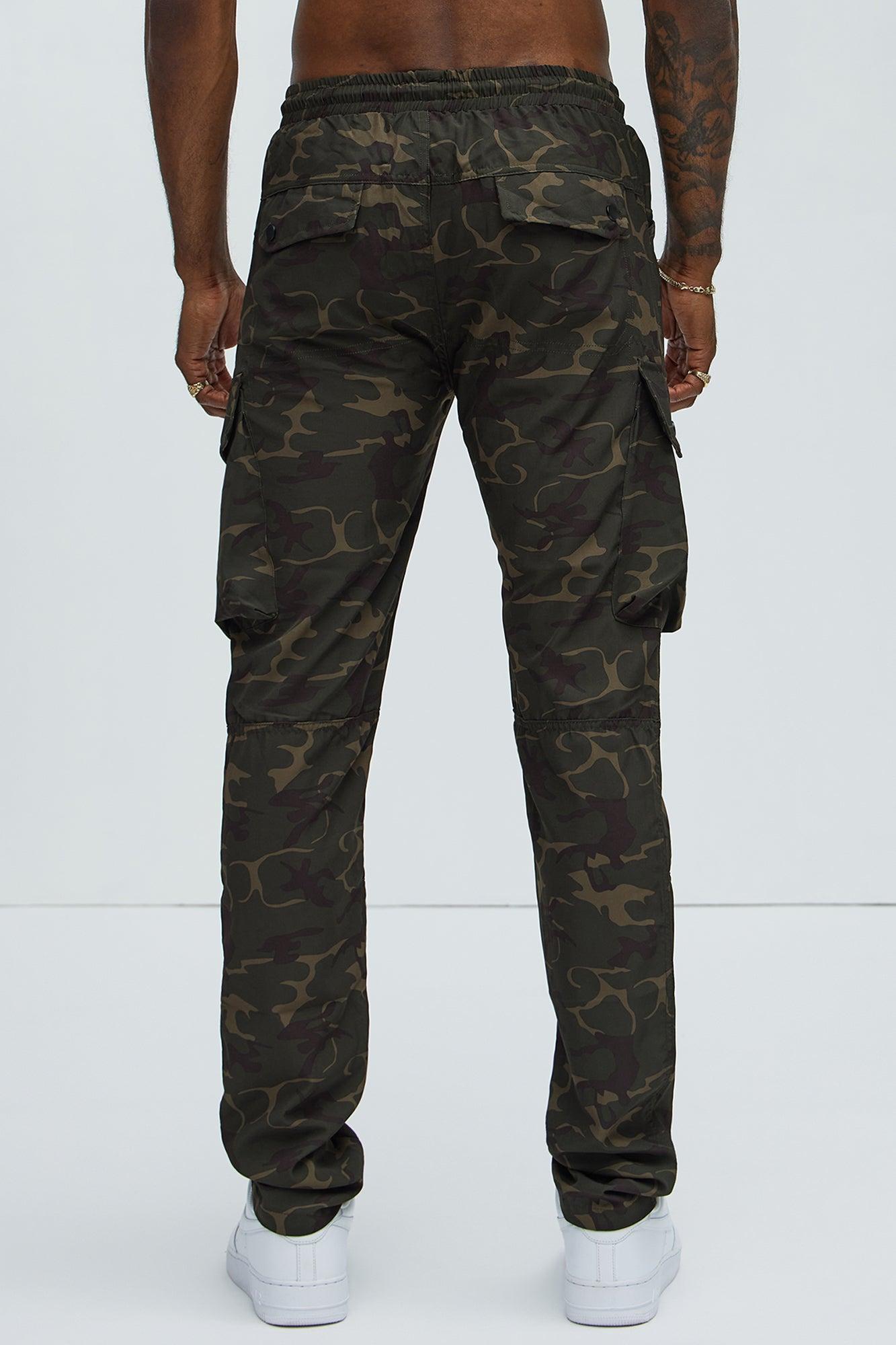 More Than One Nylon Straight Cargo Pants - Camouflage Product Image