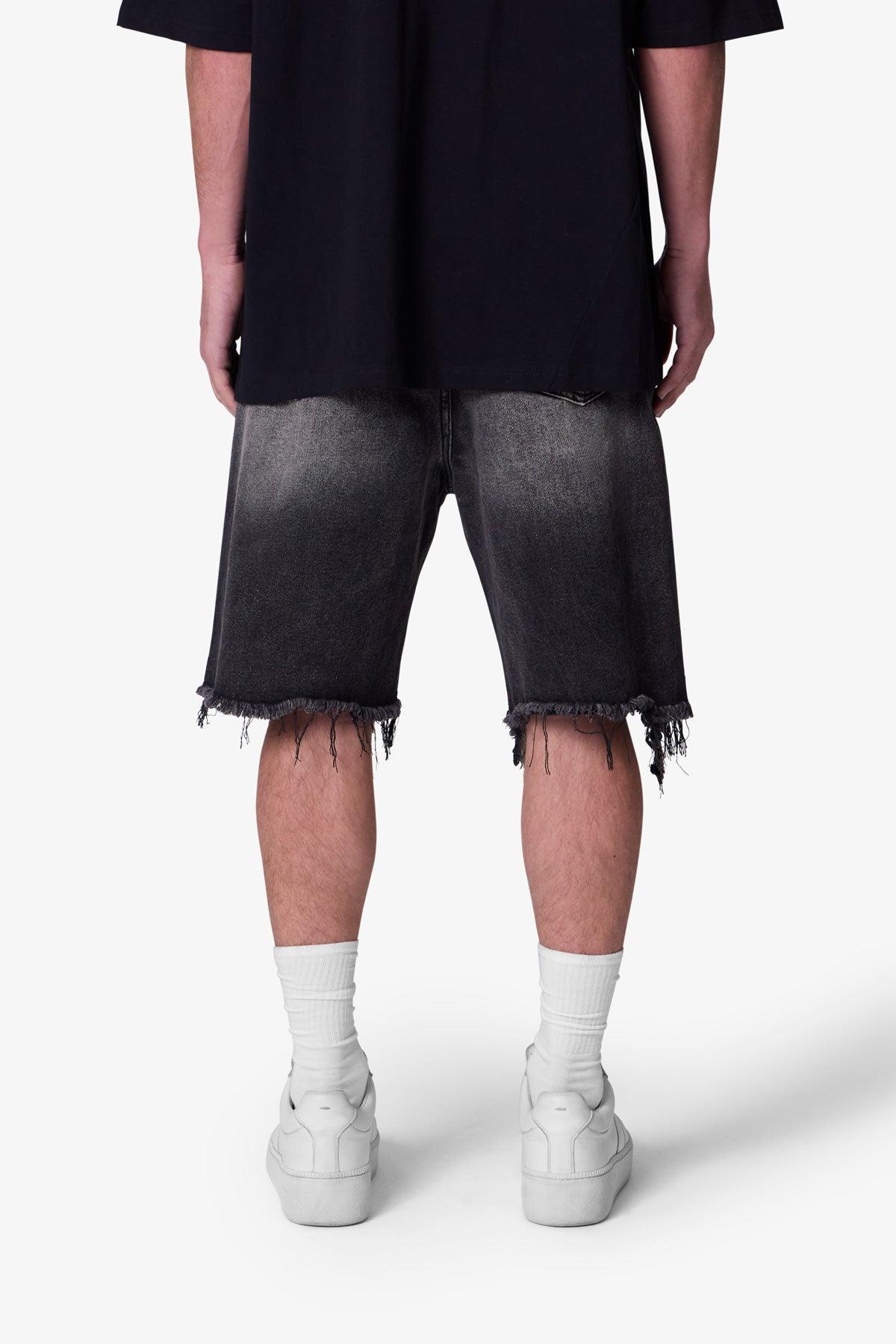Distressed Spider Denim Shorts - Washed Black Product Image