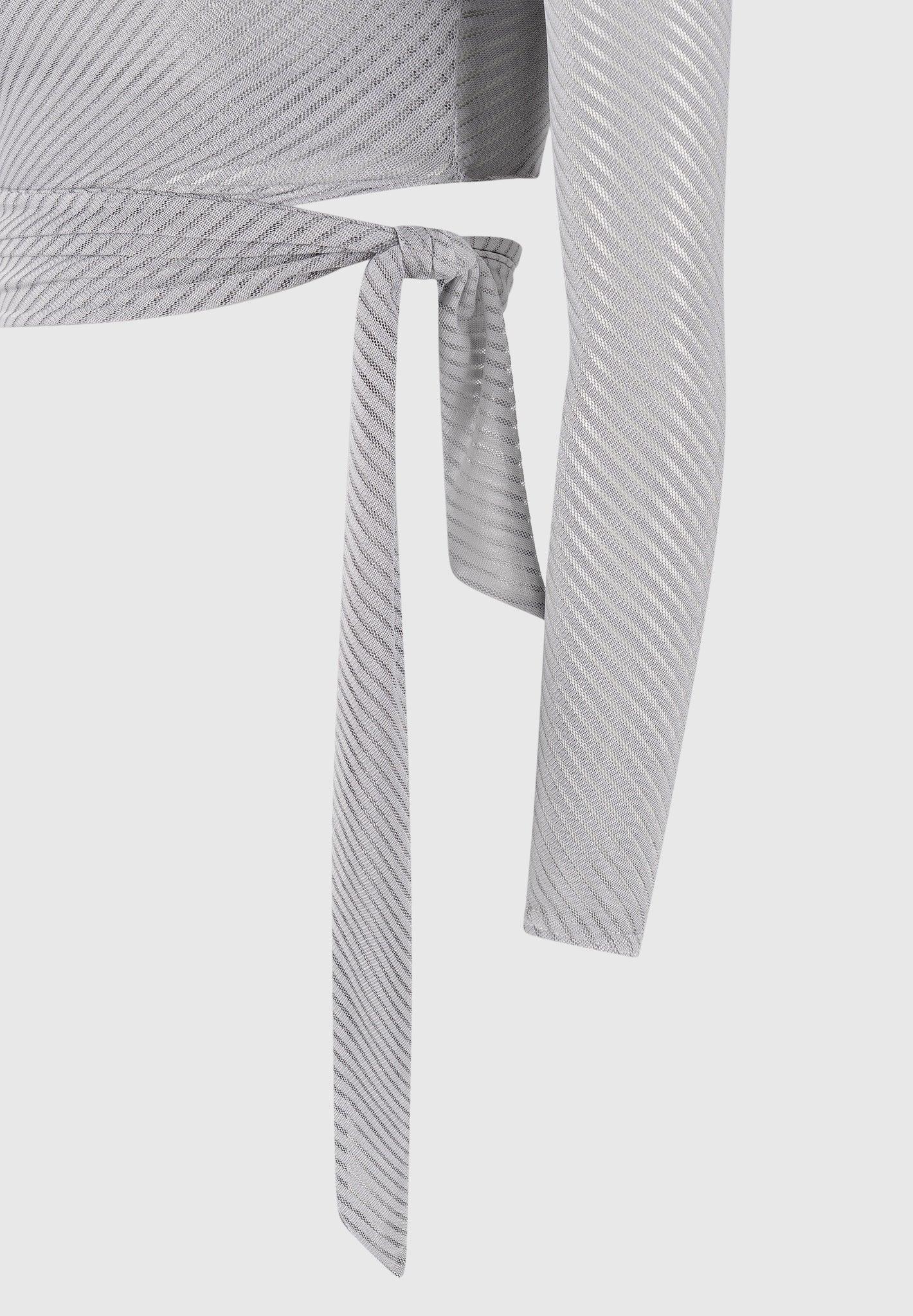 Ribbed Sheer Top with Tie - Grey Female Product Image