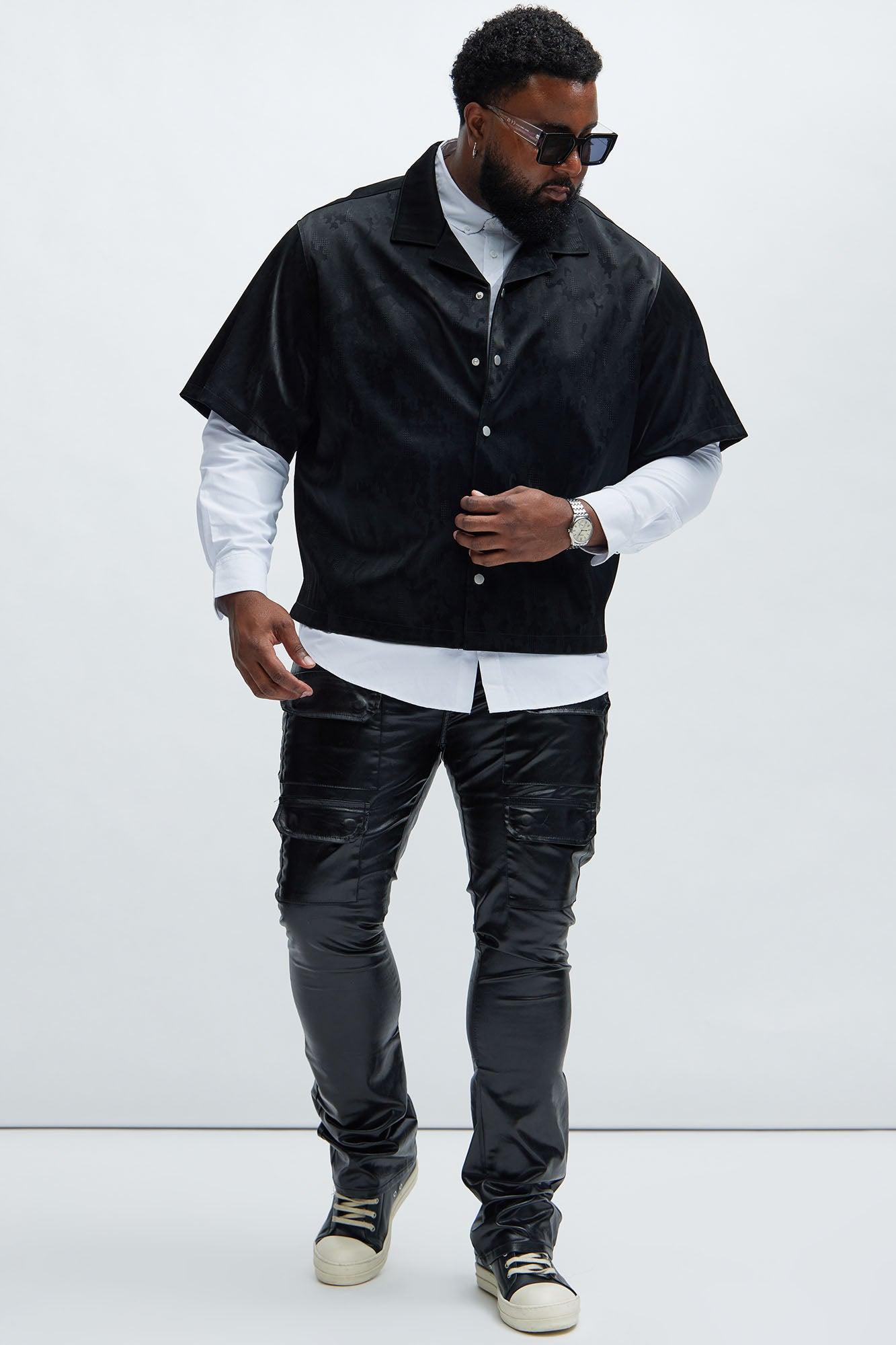 Griffin Faux Leather Shirt - Black Product Image